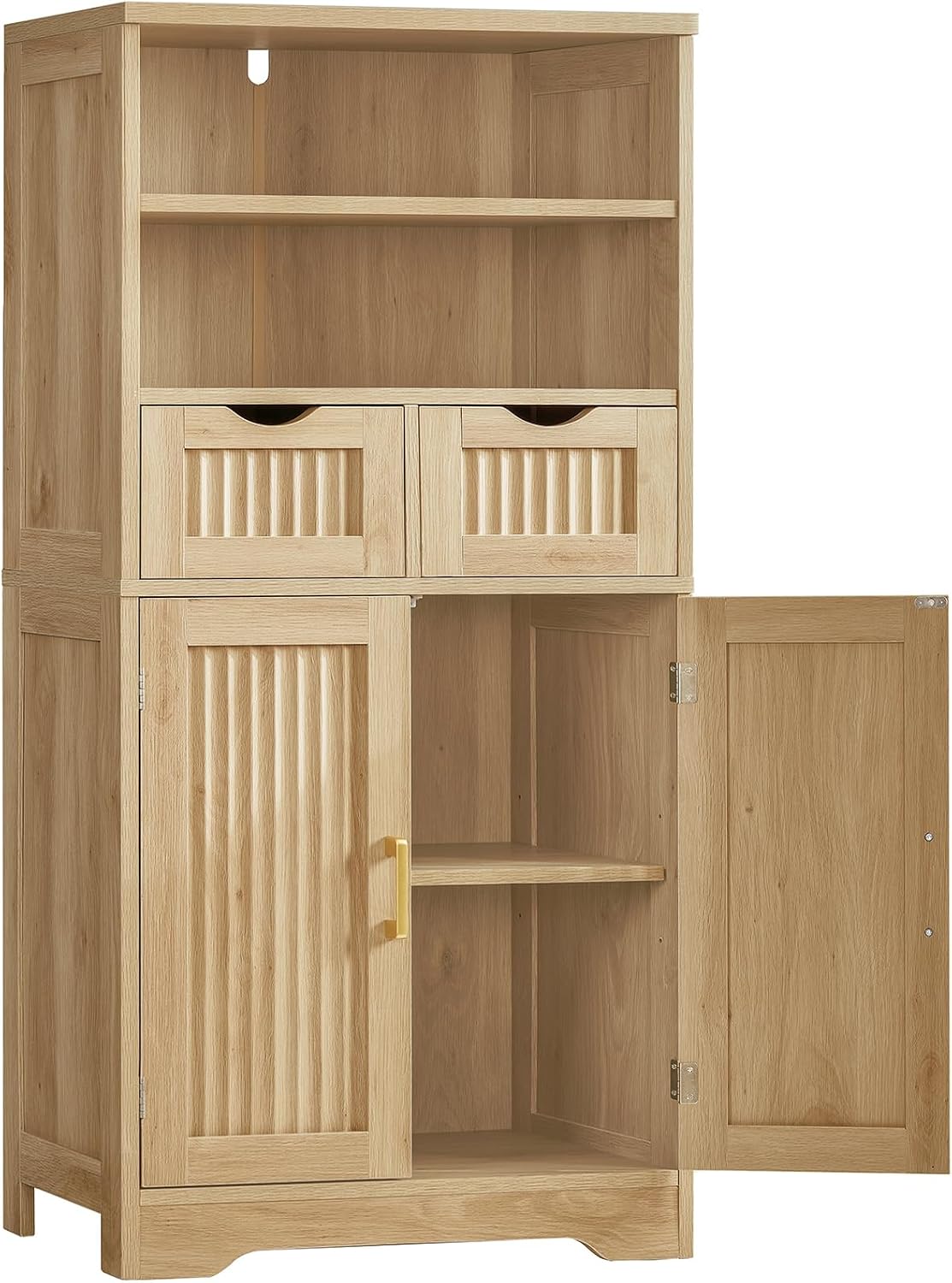Iwell Storage Cabinet with 2 Drawers and Adjustable Shelves, Cupboard, Floor Cabinet for Living Room, Home Office, Rustic Brown