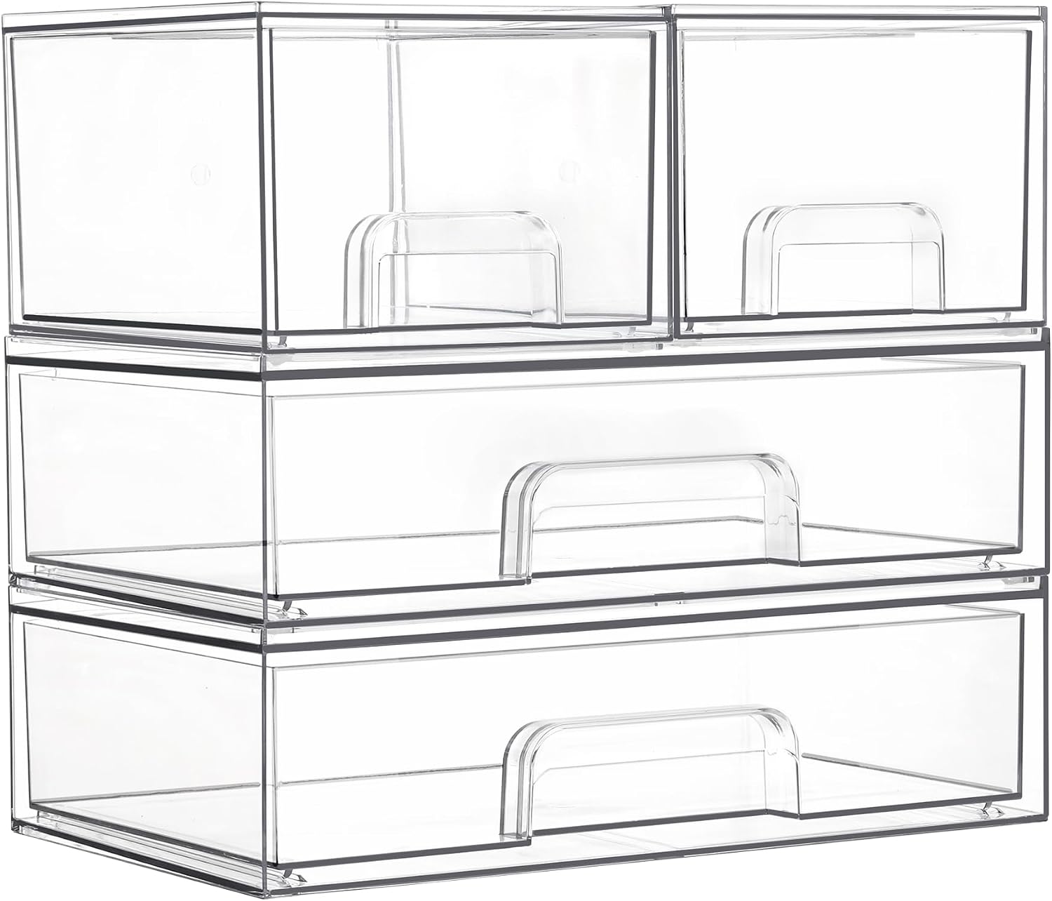 Vtopmart Stackable Storage Drawers Set of 6, Clear Plastic Organizer Bins for Bathroom Supplies, for Cabinet, Shelf, Pantry, Laundry Room Organization