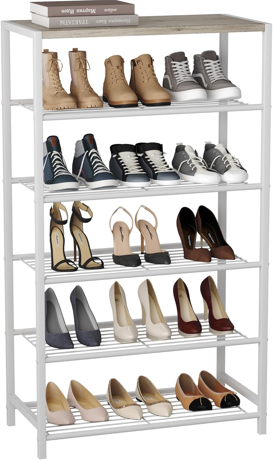 HOMEFORT Shoe Rack 6-Tier, Shoe Storage Shelf, Industrial Shoe Tower, Narrow Shoe Organizer for Closet Entryway