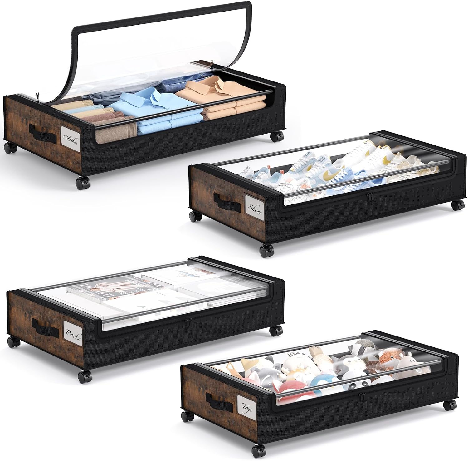 Yecaye Under Bed Storage with Wheels 2 Pack, 70L Larger Capacity Under Bed Storage Containers, Underbed Shoe Storage Organizer