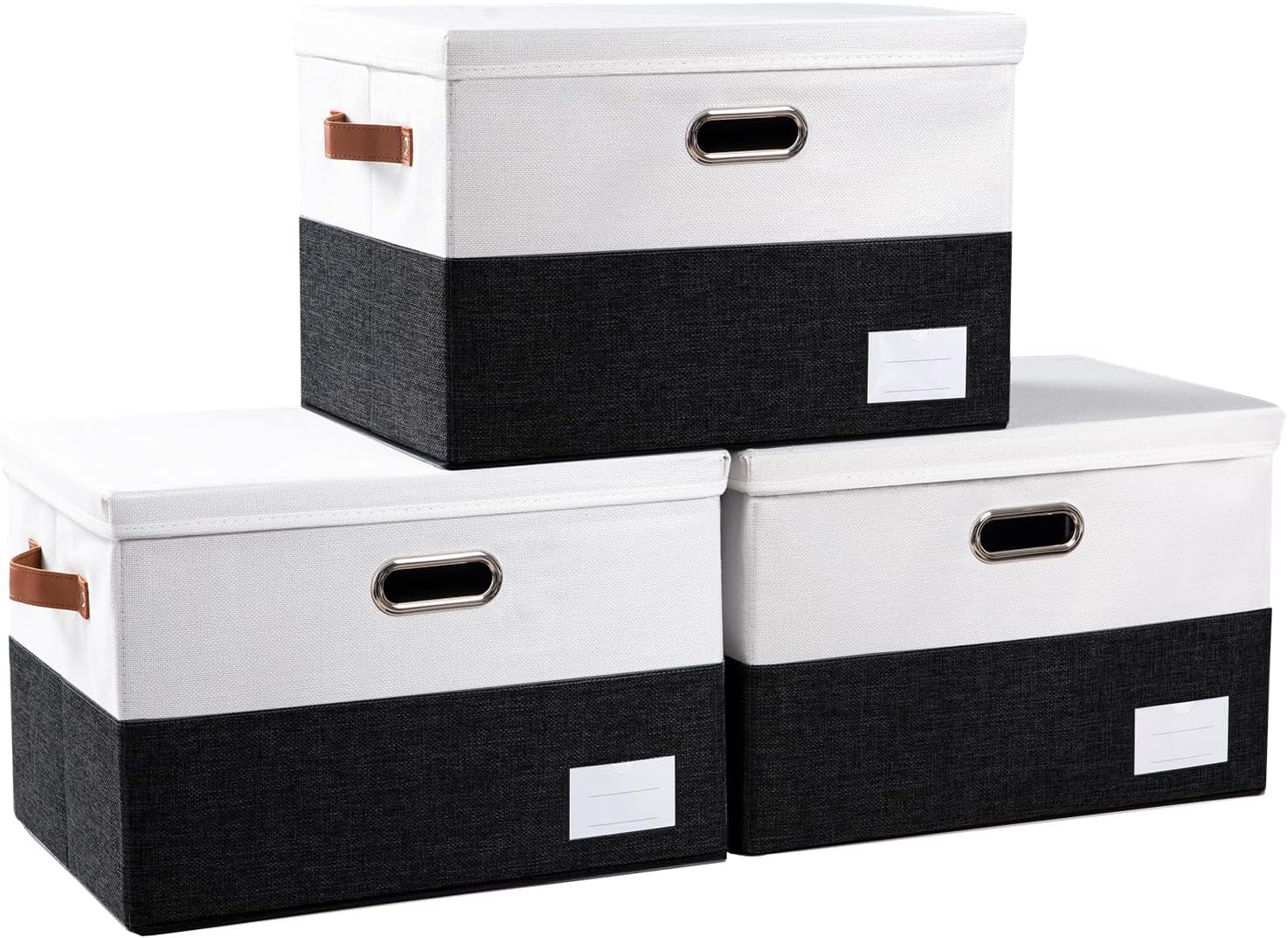 PRANDOM Large Collapsible Storage Bins with Lids 3-Pack Linen/Cotton Blend Foldable Storage Boxes Organizer Containers Baskets Cube with Cover for