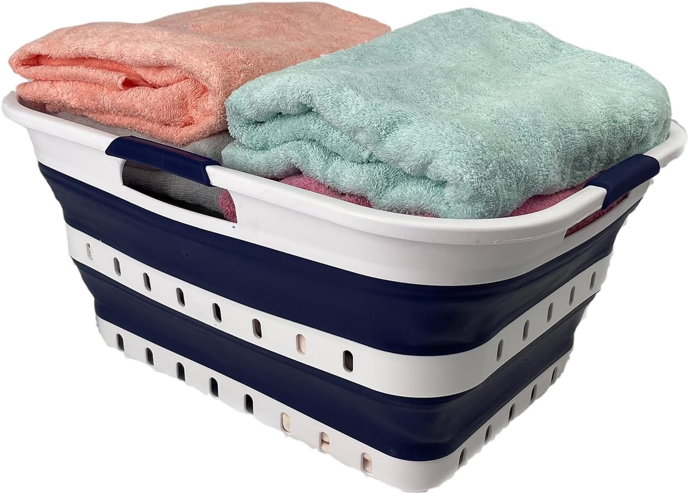 SAMMART 42L (11 gallon) Collapsible Plastic Laundry Basket - Foldable Pop Up Storage Container/Organizer - Space Saving Hamper/Basket (1, White/Grey)