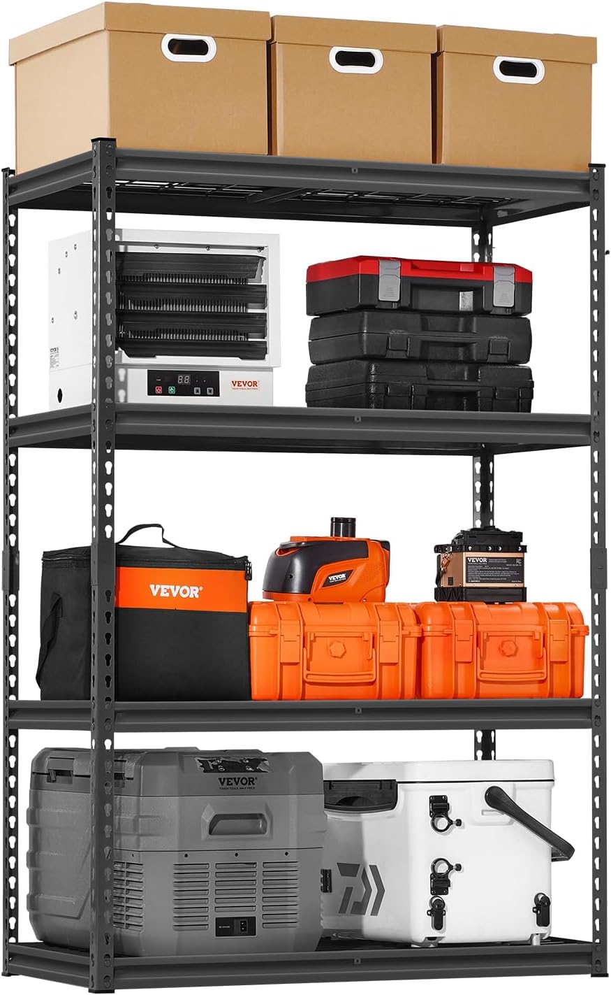 VEVOR Storage Shelving Unit, 5-Tier Adjustable, 2000 lbs Capacity, Heavy Duty Garage Shelves Metal Organizer Wire Rack, Black
