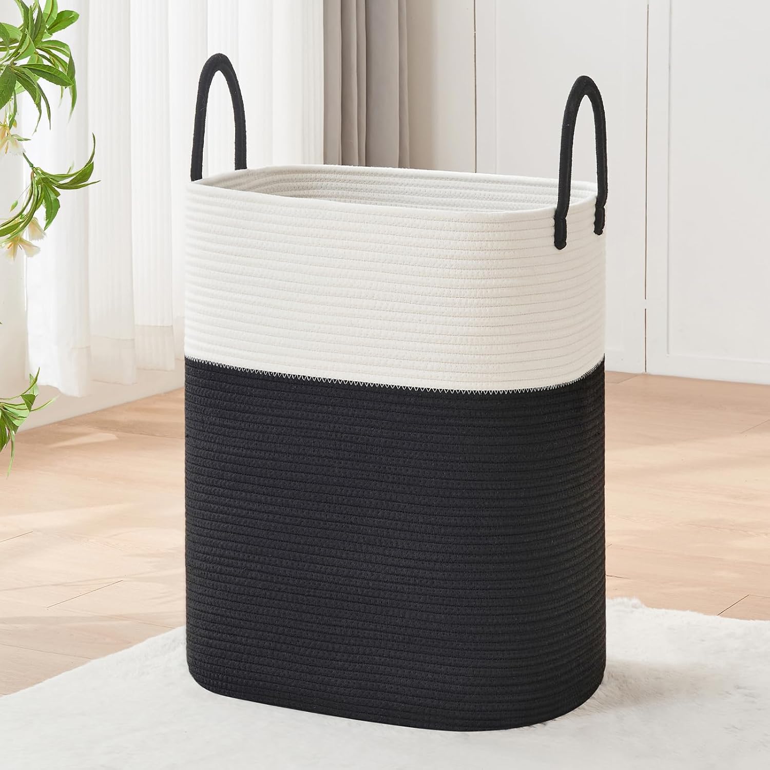 AINUOQI Large Laundry Hamper Basket, 85L Cotton Rope Woven Storage Bin for Blankets, Dirty Clothes Toys