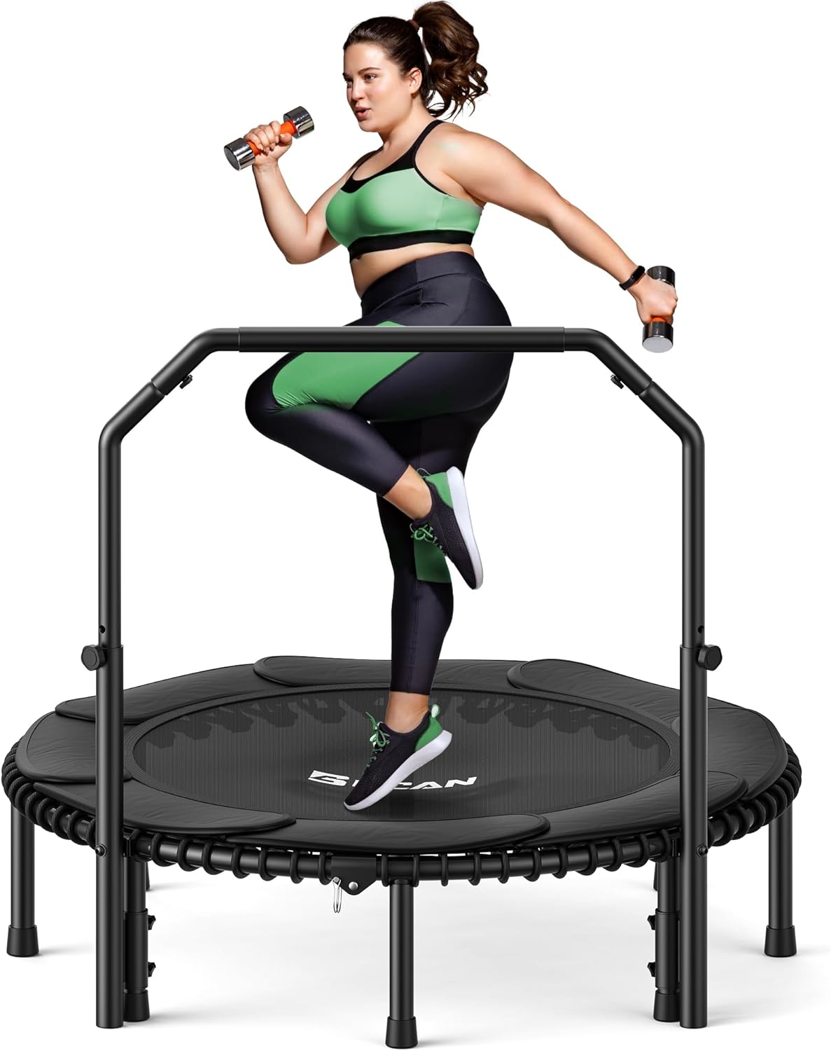 BCAN BT2 Rebounder Trampoline for Adults Bar, FED Fitness Trampoline Indoor