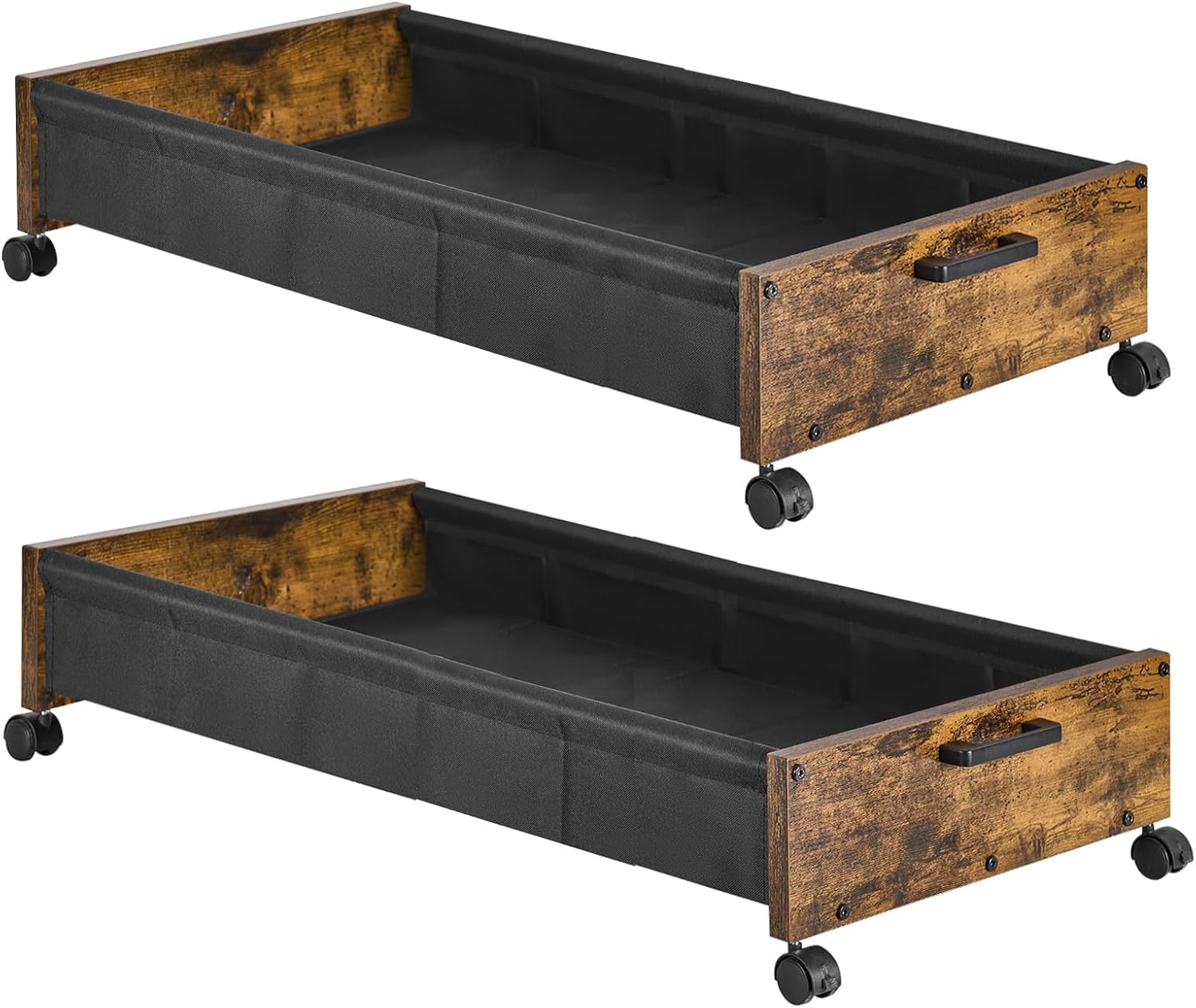 FOUCSSOMEI Under Bed Storage with Wheels, Wooden Under Bed Drawers On Wheels, Rolling Under Bed Shoe Storage, Space Saving, Rustic Brown, 90L