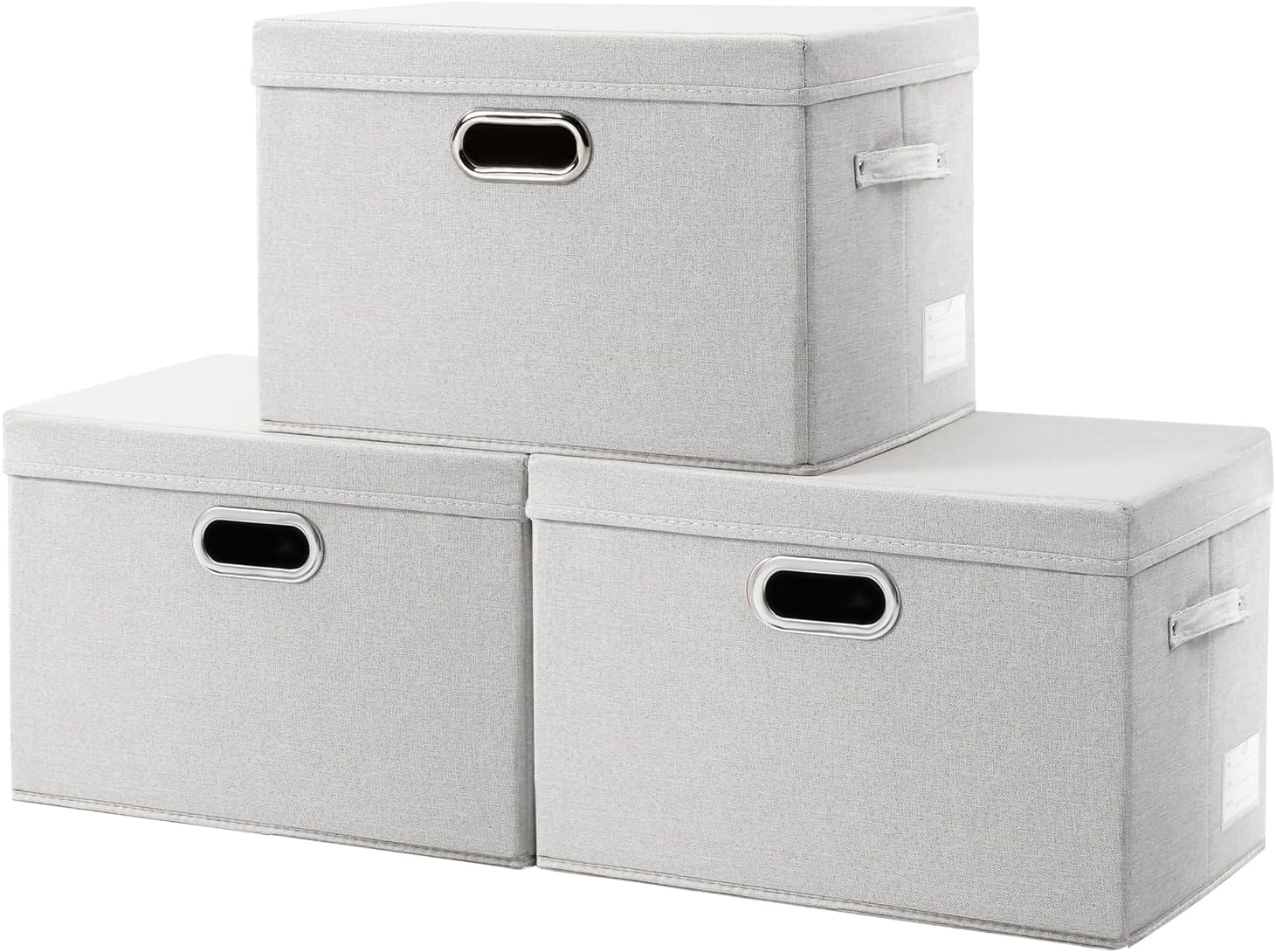 PRANDOM Large Collapsible Storage Bins with Lids 3-Pack Linen/Cotton Blend Foldable Storage Boxes Organizer Containers Baskets Cube with Cover for