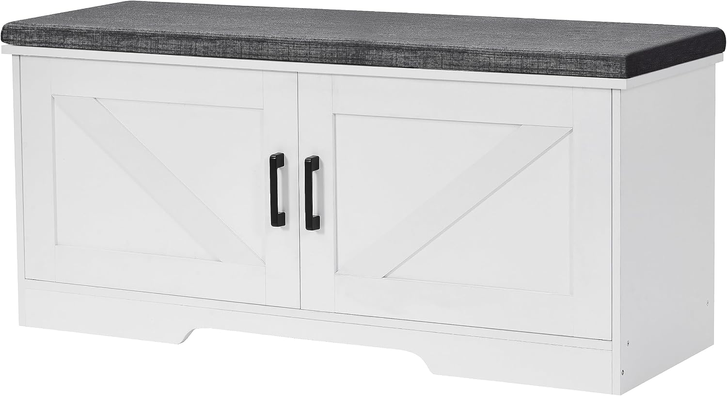HOMSHO Farmhouse Shoe Storage Bench with 4 Barn Doors and Padded Seat Cushion, 47.2" Wide Entryway Bench with Adjustable Shelves and Hidden Storage