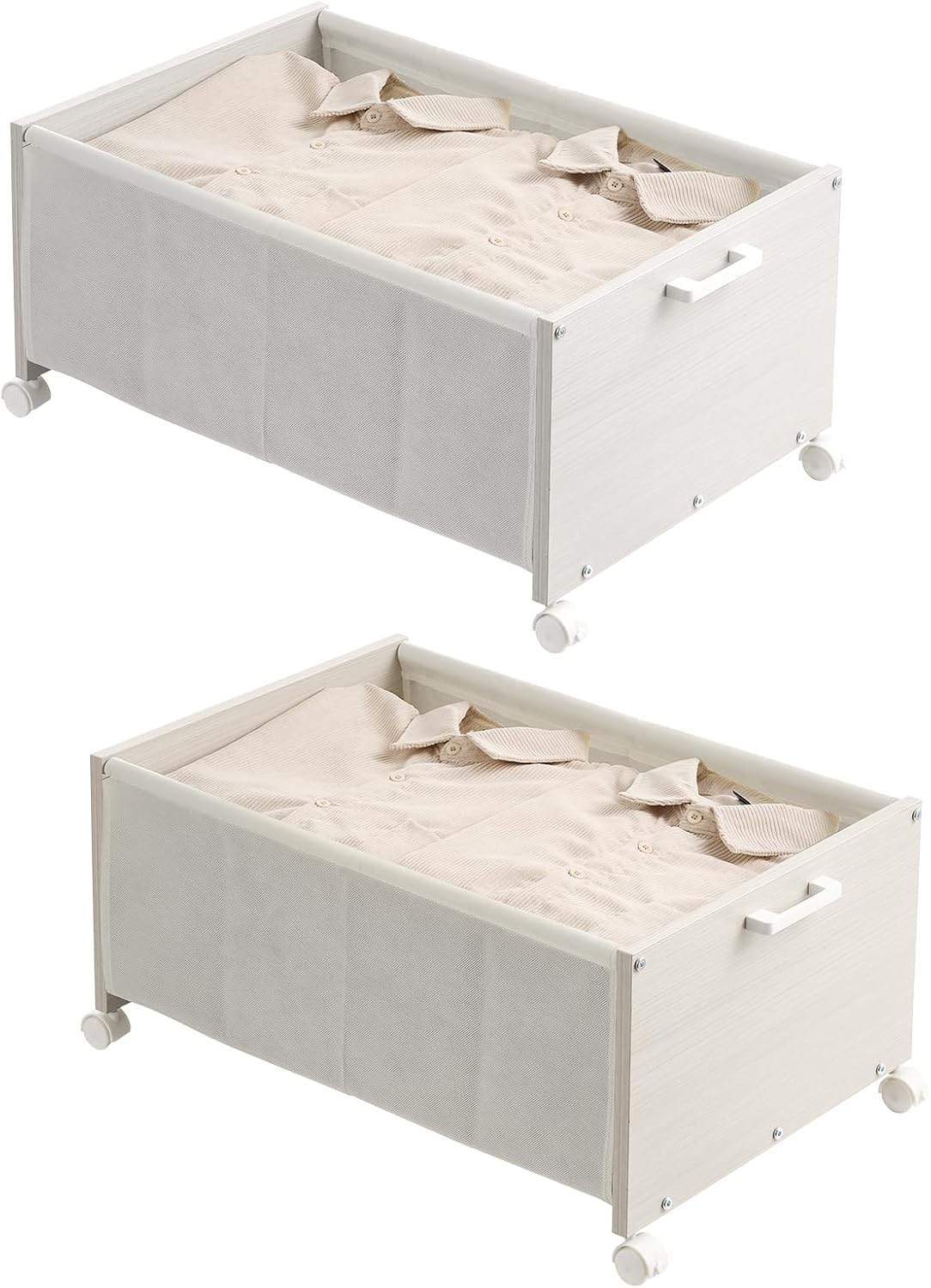 FOUCSSOMEI Under Bed Storage with Wheels, Wooden Under Bed Drawers On Wheels, Rolling Under Bed Shoe Storage, Space Saving, Rustic Brown, 90L