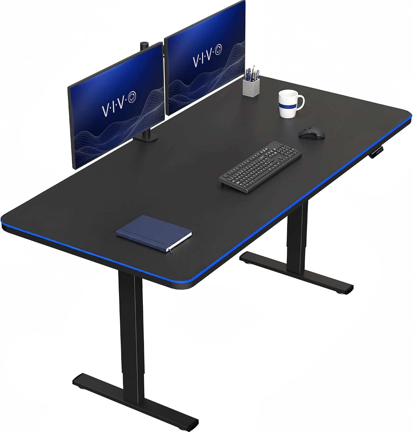 VIVO Electric 63 x 32 in Standing Desk, Memory Height Adjustment, 1B Series, Holds 220 lbs, Dark Walnut Top Black Frame, DESK-KIT-1B1D