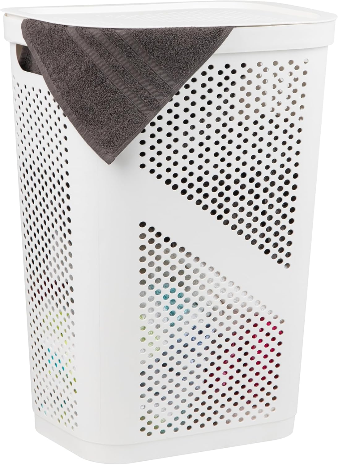 Mind Reader 60L Slim Laundry Hamper, Clothes Basket, Lid, Ventilated, Plastic, Set of 2, Tan