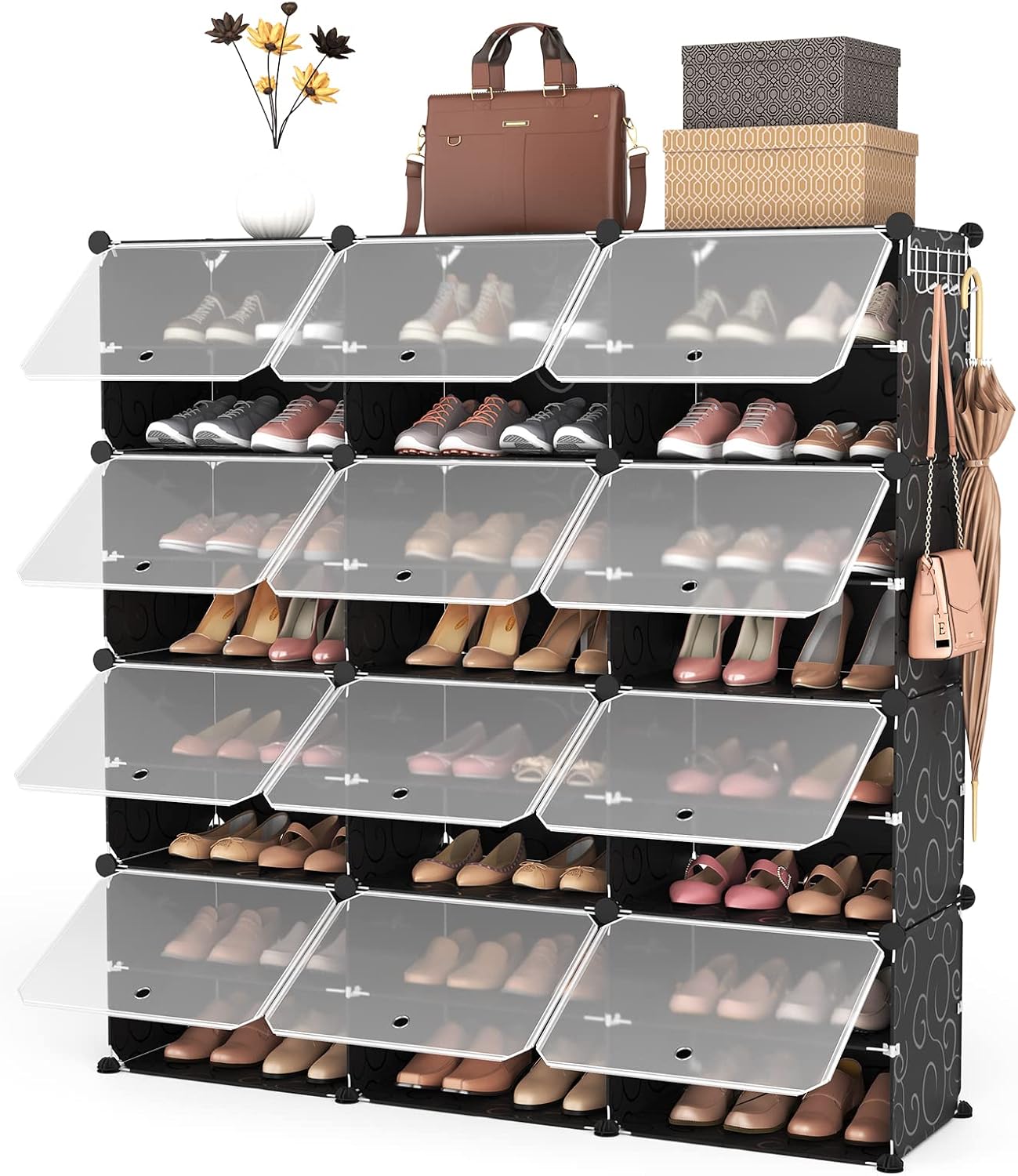 ROJASOP Portable Shoe Rack Organizer, 72 Pairs Covered Shoe Rack Shoe Organizer for Closet Entryway 12-Tier Shoe Storage Cabinet Space Saver Closed