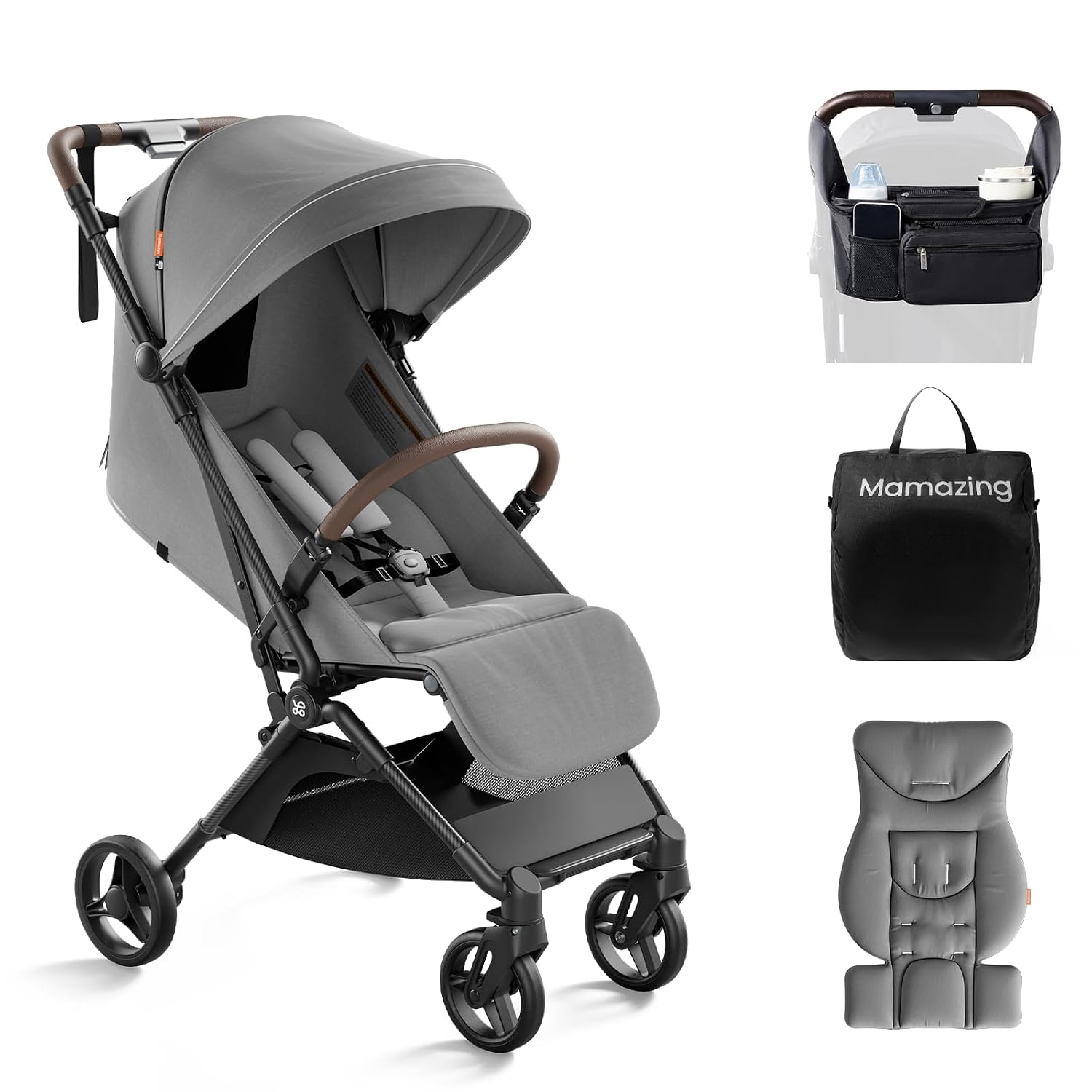 MAMAZING Ultra Air Lightweight Baby Travel Stroller with Carbon Fiber Frame, Compact and Airplane-Friendly, One-Handed Fold, 11.6 lbs, for Toddlers