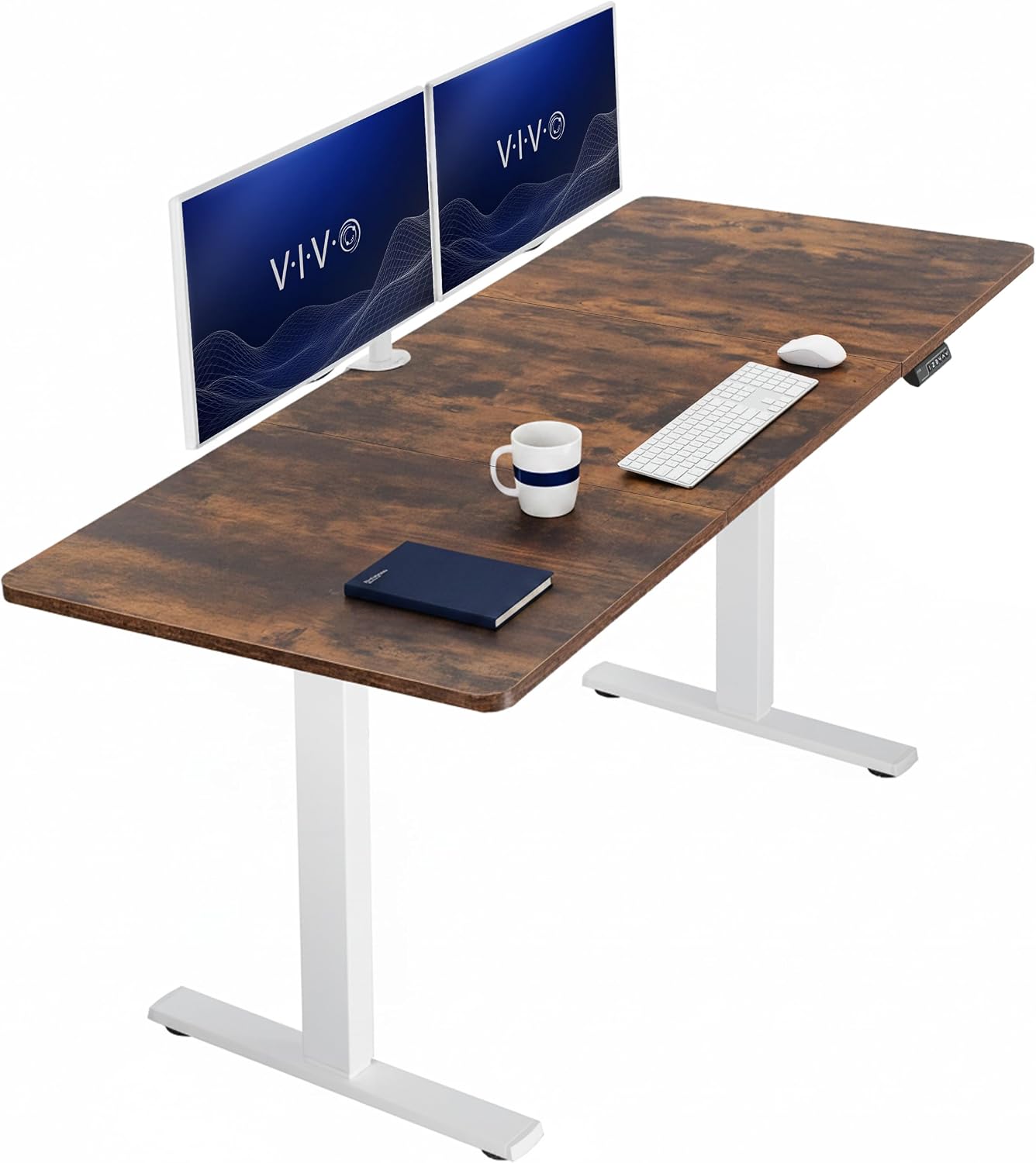 VIVO Electric 63 x 32 in Standing Desk, Memory Height Adjustment, 1B Series, Holds 220 lbs, Dark Walnut Top Black Frame, DESK-KIT-1B1D