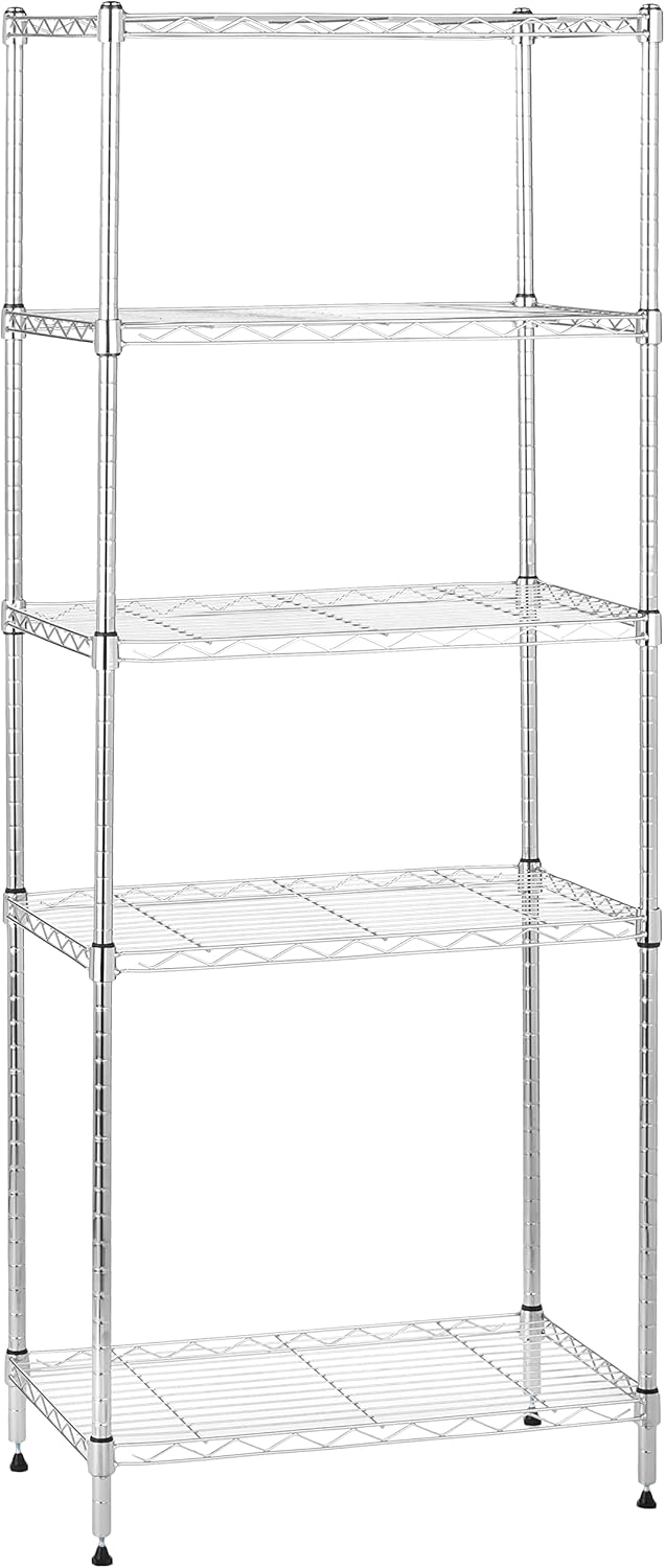 Amazon Basics 5-Shelf Adjustable, Heavy Duty Storage Shelving Unit on 4" Wheel Casters, Easy to Move Portable Wire Shelving