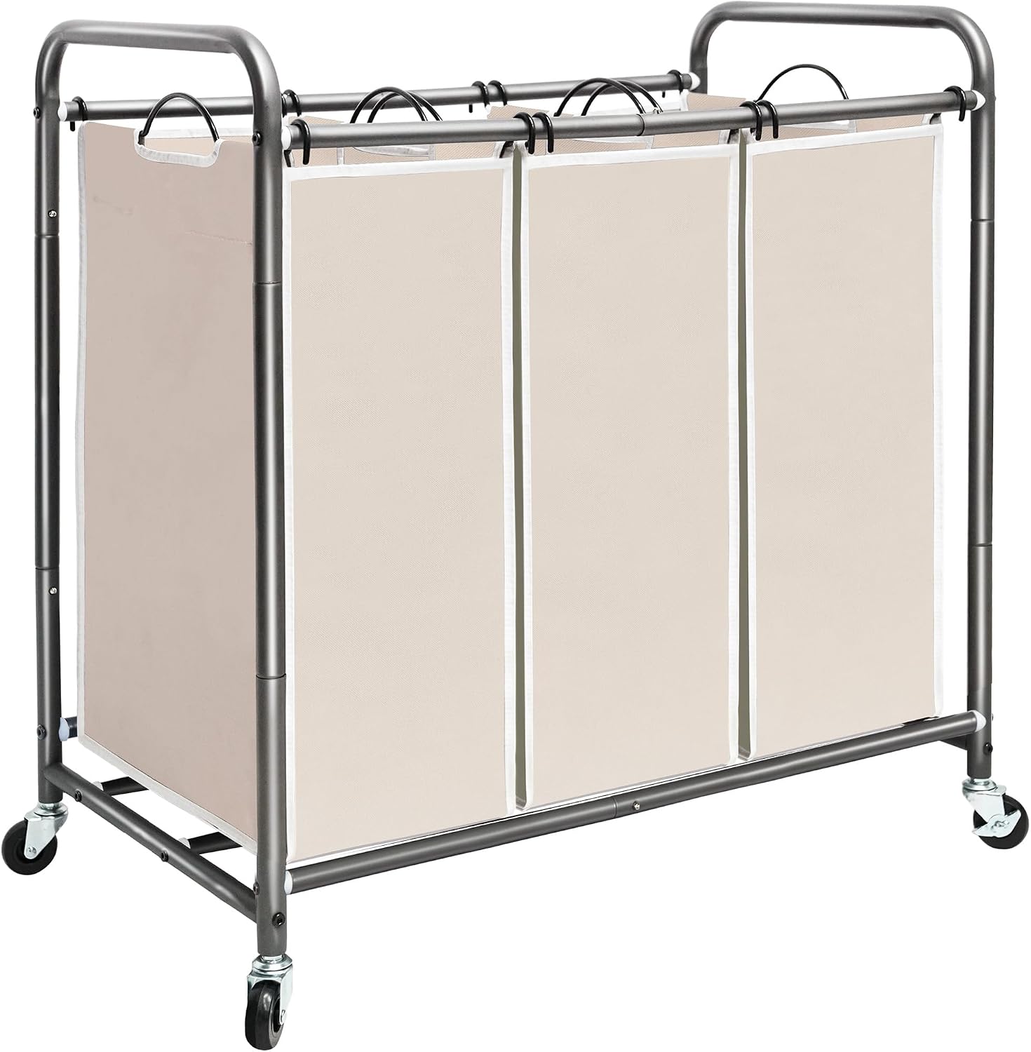STORAGE MANIAC 3 Section Laundry Sorter, 35.6 Gal (135 L) Laundry Hamper Cart with Heavy Duty Rolling Lockable Wheels and Removable Bags