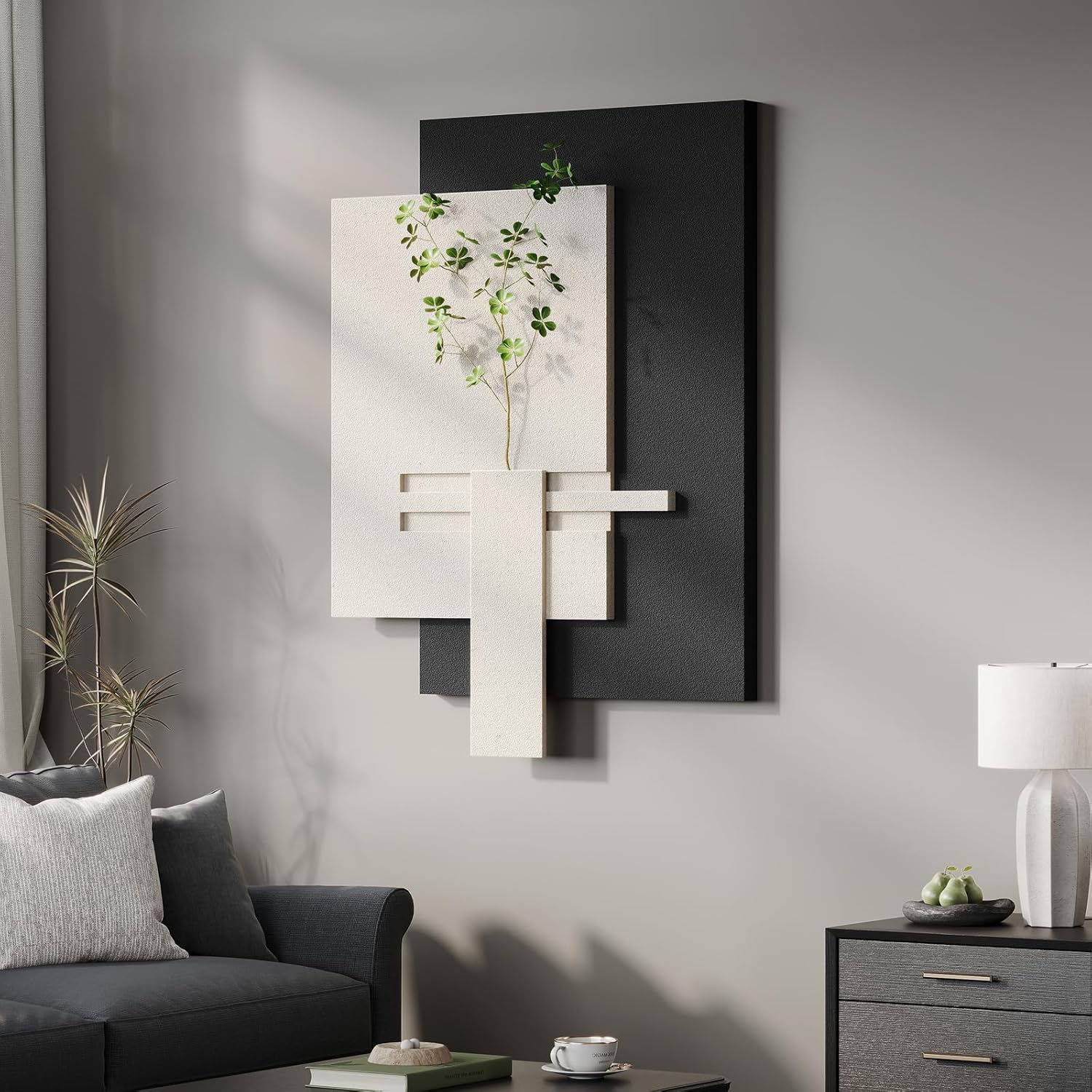 Large 3D Textured Framed Boho Modern Neutral Abstract Wall Art for Living Room, 3 Piece Black White Brown Paintings Artwork for Walls