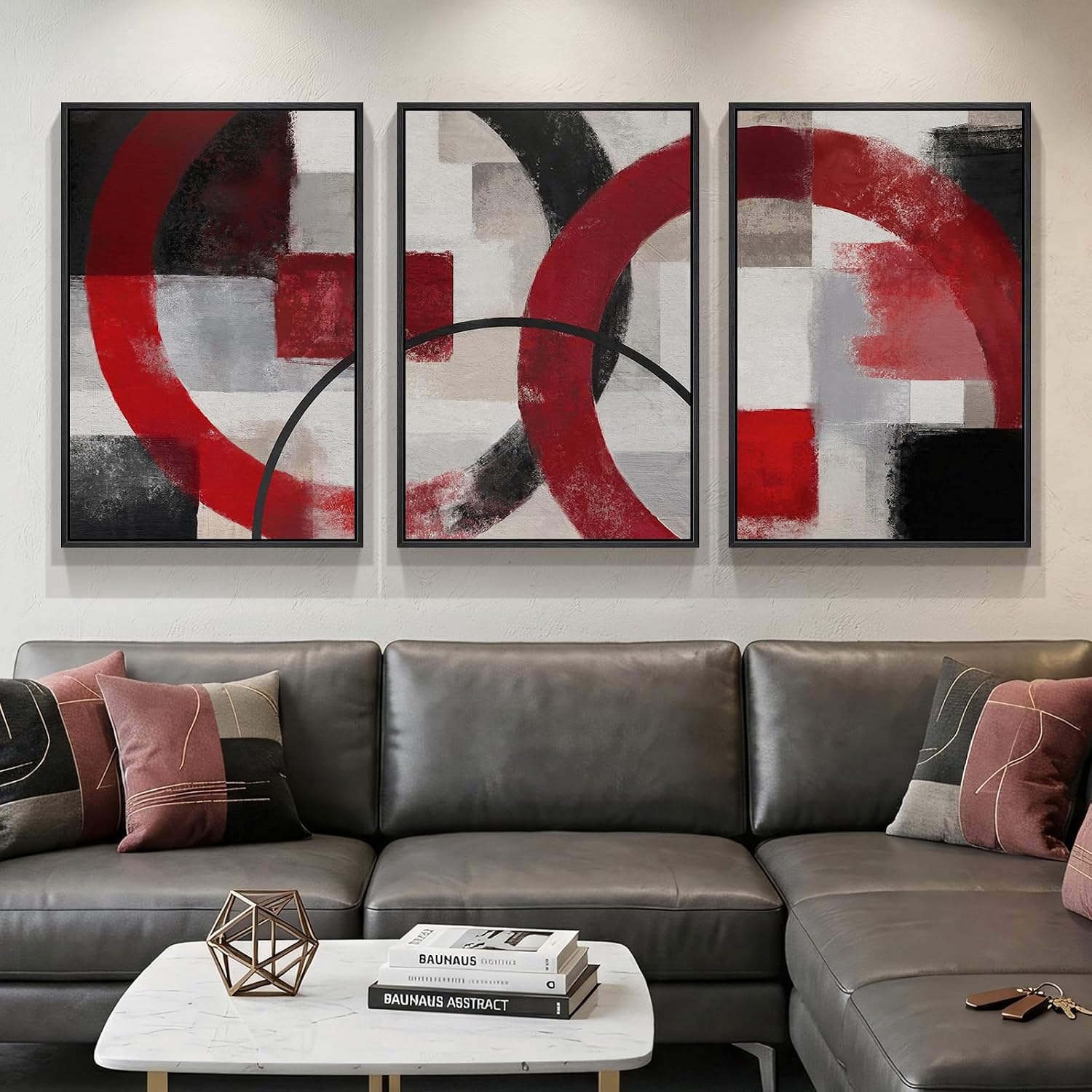 Large Framed Boho Modern Neutral Abstract Wall Art for Living Room, 3 Piece Black and White Canvas Prints Paintings Artwork for Walls