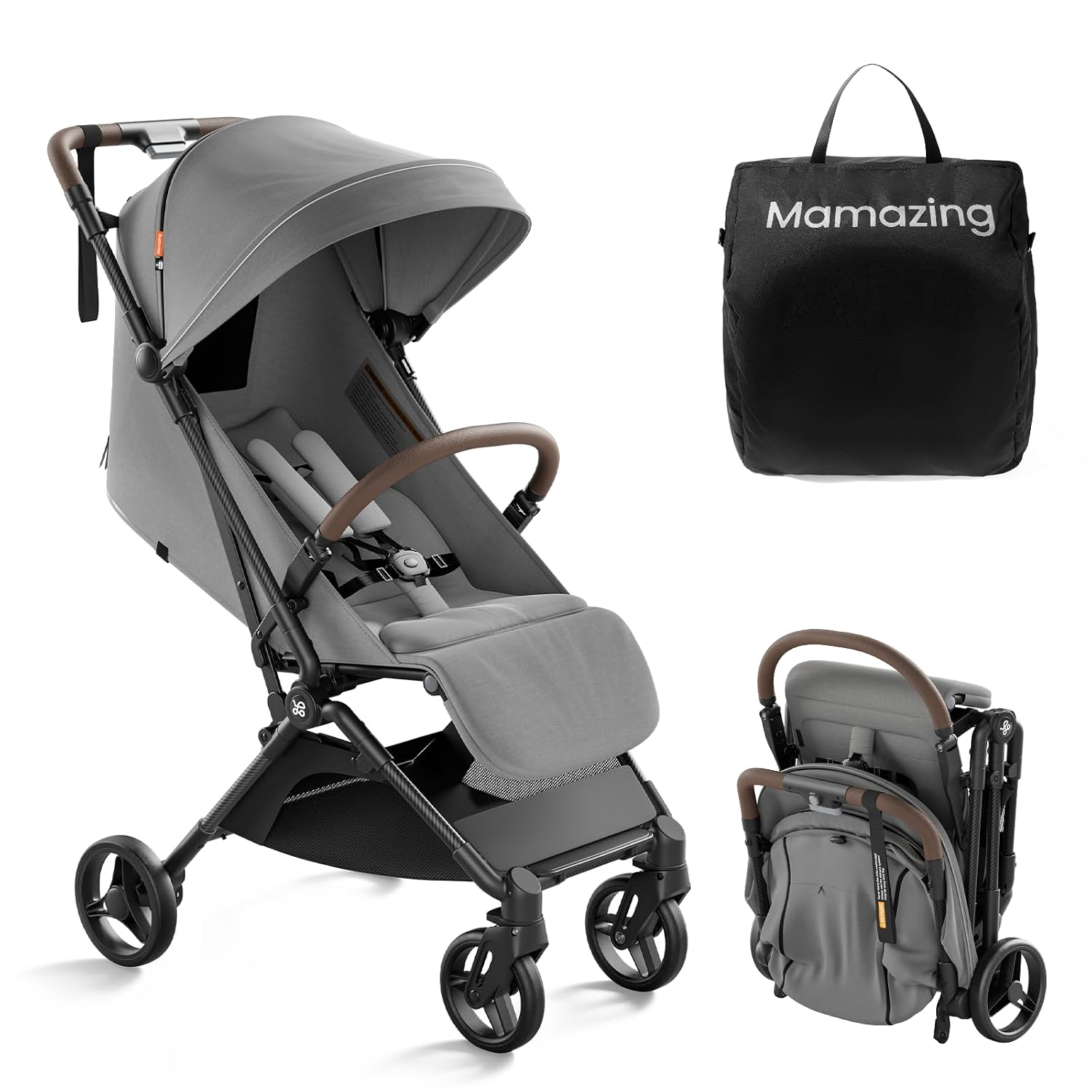 MAMAZING Ultra Air Lightweight Baby Travel Stroller with Carbon Fiber Frame, Compact and Airplane-Friendly, One-Handed Fold, 11.6 lbs, for Toddlers