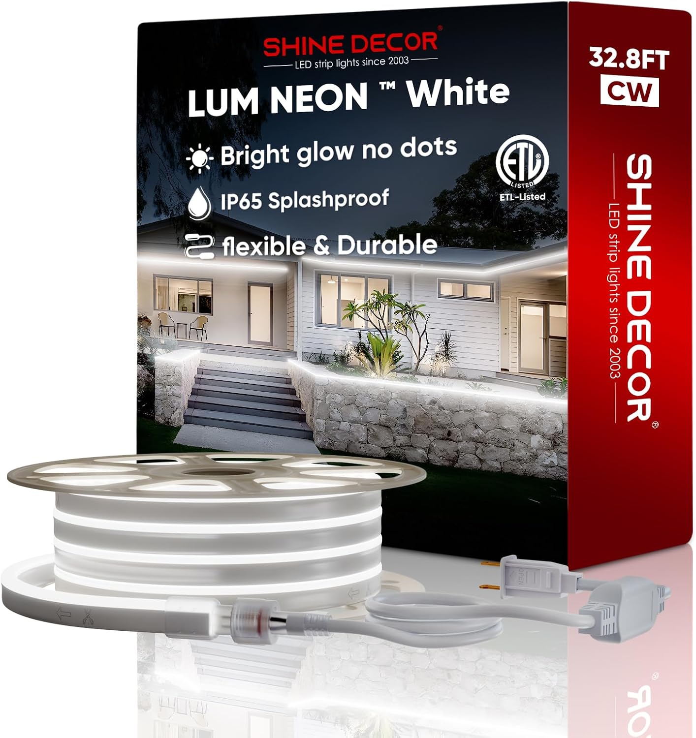 Shine Decor LED RGB Neon Rope Lights AC 120V, Expandable and Cuttable Bright Strip Lighting with Remote, Dimmable Color Changing