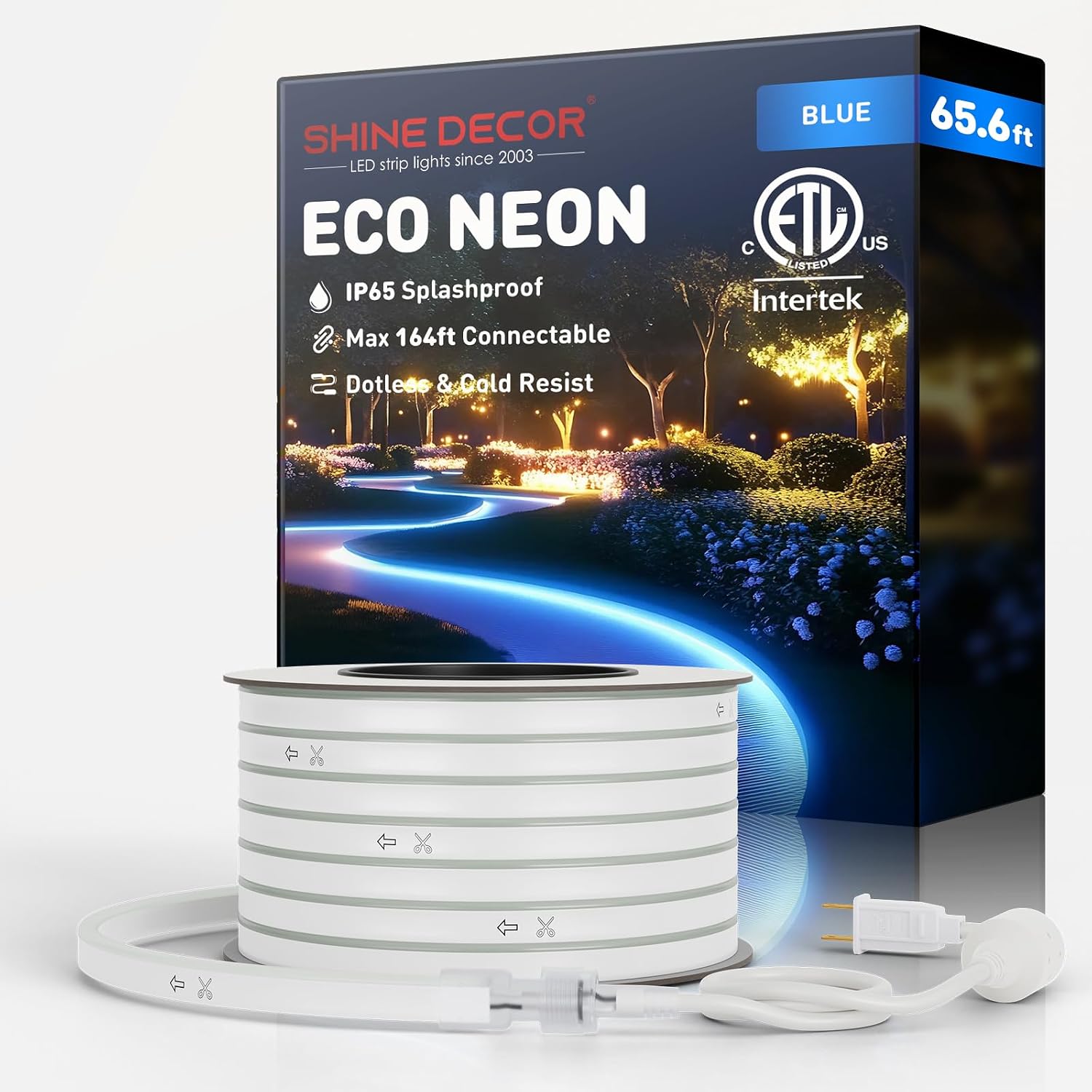 Shine Decor LED Neon Rope Lights Connectable, 131.2FT Flexible AC 110V 120V Neon LED Strip Lights(Warm White) Outdoor Waterproof