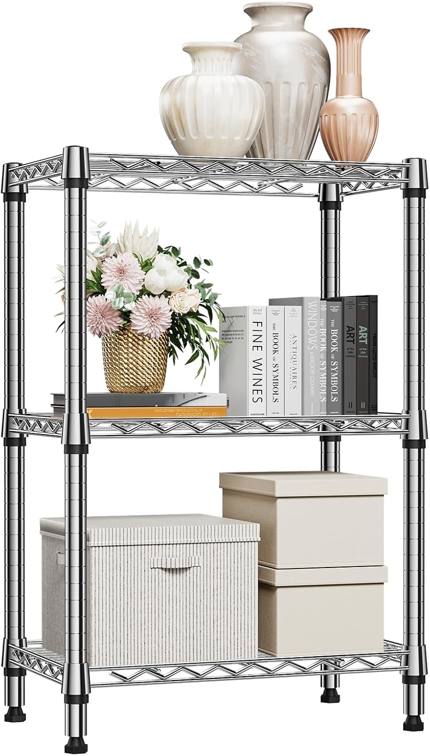 M MZG 5-Shelf Storage Shelves, Wire Shelving Heavy Duty Metal Storage Shelving Unit Adjustable Garage Shelving Rack Pantry Kitchen (Chrome, 4 Tier