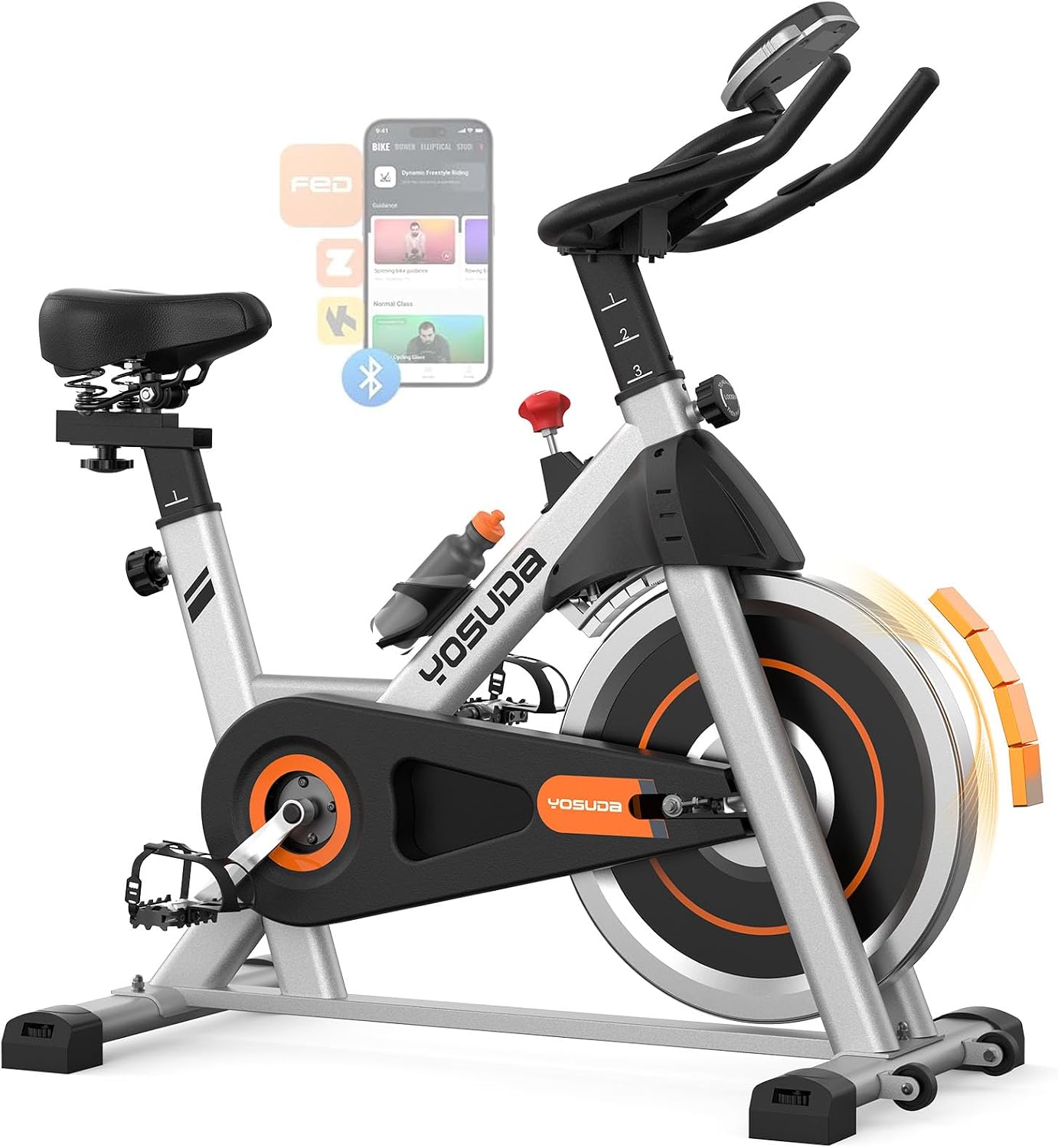 YOSUDA Exercise Bike, Brake Pad Stationary Bike for Home with Exclusive App, Magnetic Indoor Cycling Bike with 300 lb Weight Capacity, Low Noise