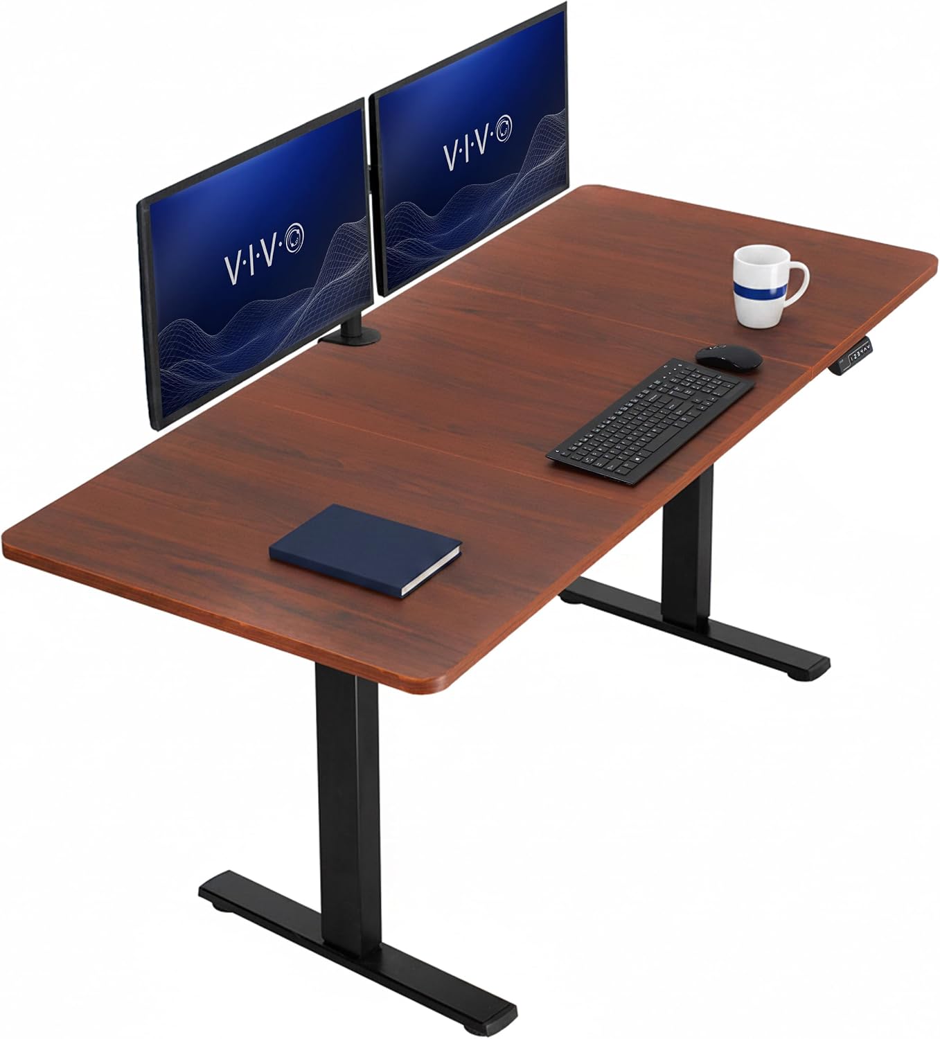 VIVO Electric 63 x 32 in Standing Desk, Memory Height Adjustment, 1B Series, Holds 220 lbs, Dark Walnut Top Black Frame, DESK-KIT-1B1D