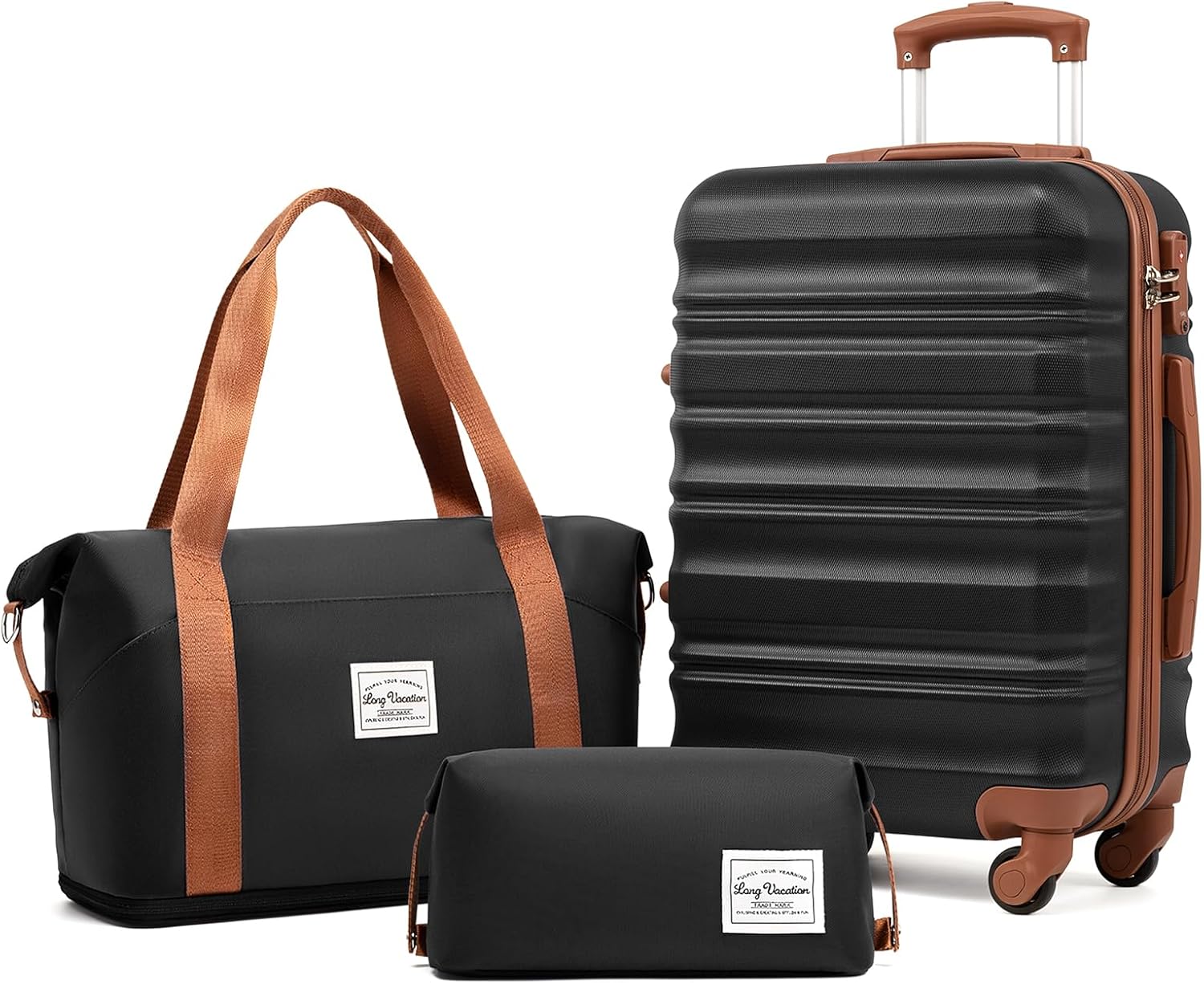 LONG VACATION 6 Piece Luggage Set Carry on Suitcase with ABS+PC hardshell, Spinner Wheels and YKK Zipper TSA Lock (BEIGE-BROWN, 6 piece set)