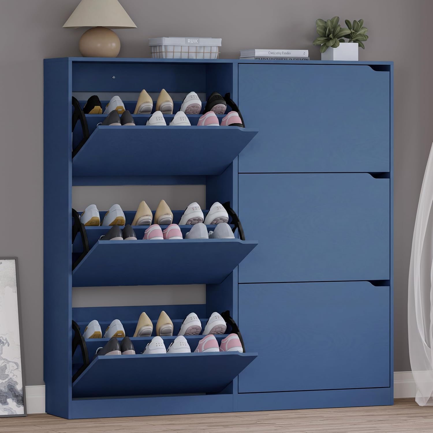 BORNOON Shoe Cabinet with 3 Flip Drawers, Hidden Wood Shoe Cabinet, Freestanding Shoe Storage Cabinet for Entryway Hallway.White. 47.2" H*31.5" W*9