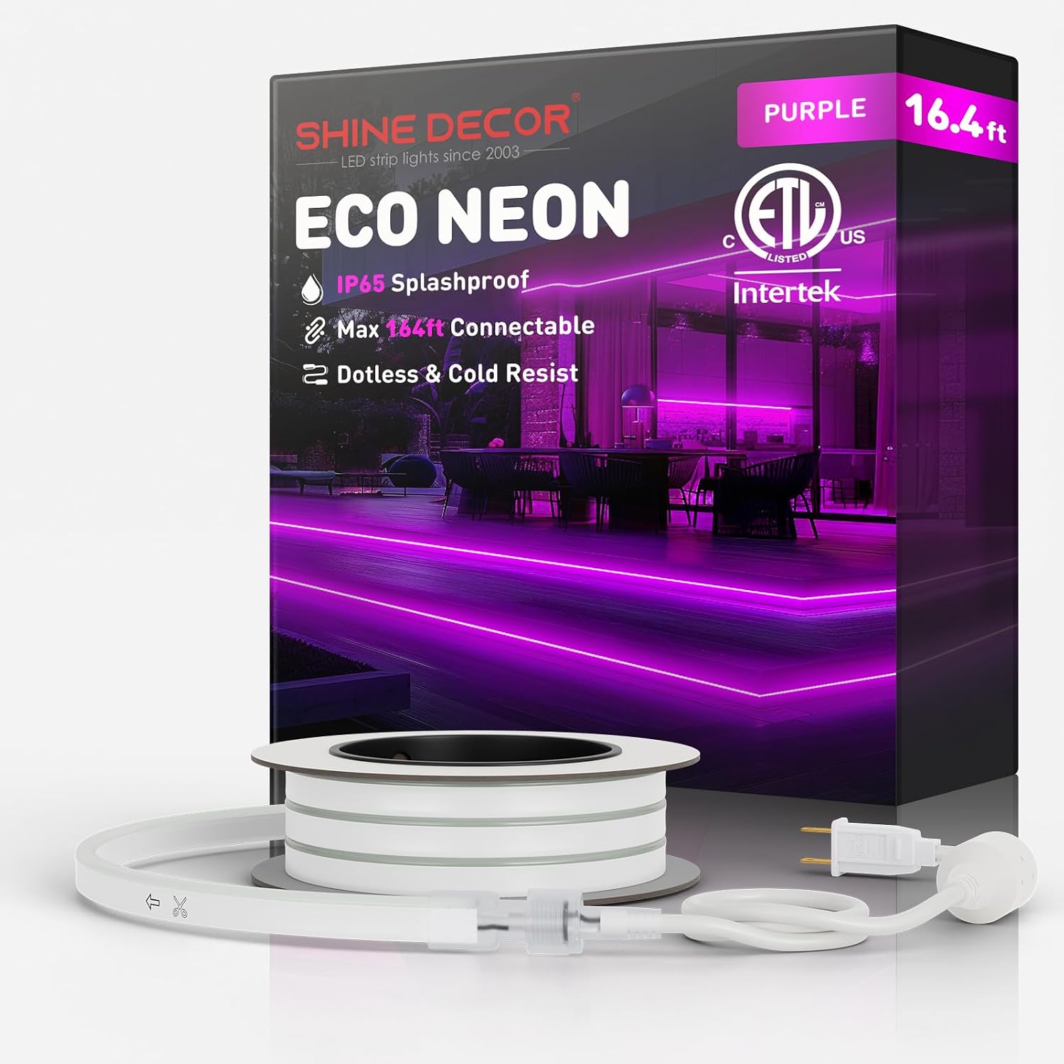 Shine Decor LED Neon Rope Lights Connectable, 131.2FT Flexible AC 110V 120V Neon LED Strip Lights(Warm White) Outdoor Waterproof