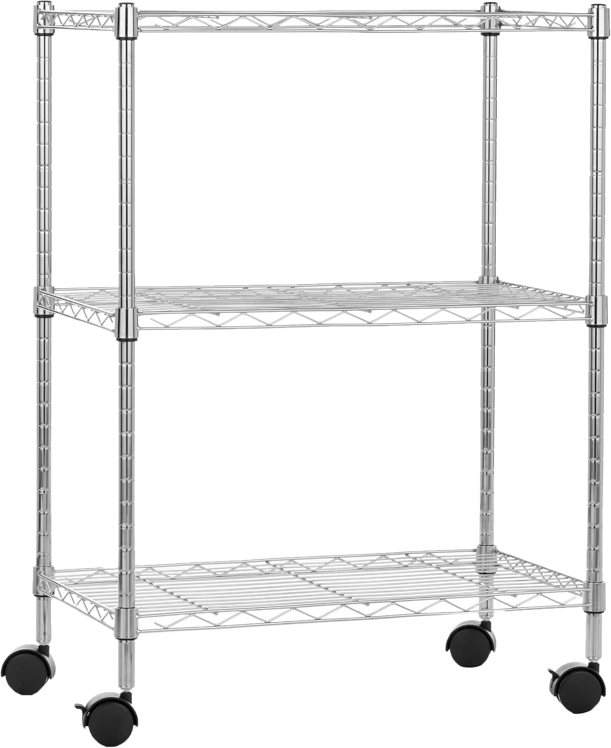 Amazon Basics 5-Shelf Adjustable, Heavy Duty Storage Shelving Unit on 4" Wheel Casters, Easy to Move Portable Wire Shelving