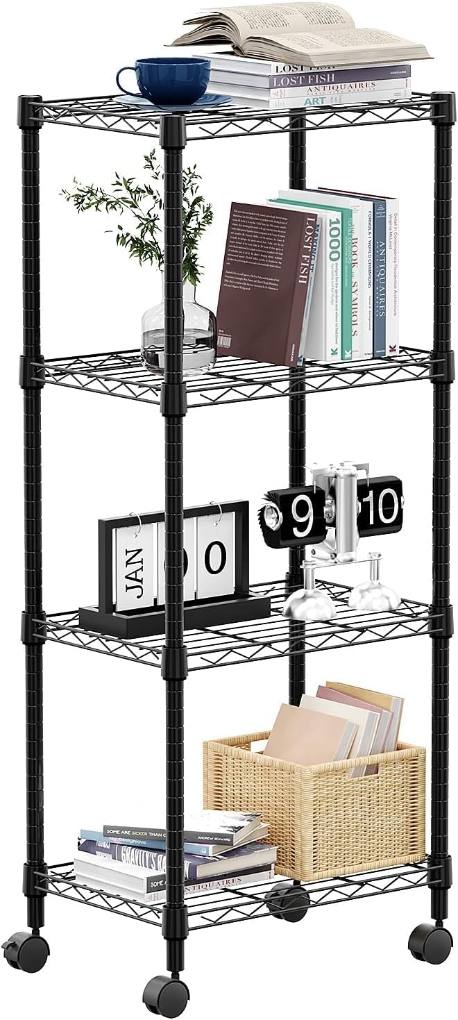 M MZG 1250 lbs 5 Tier Shelf Metal Storage Shelves Wire Rack Closet Organizers with Wheel for Garage Kitchen Bathroom Laundry Chrome 13.7" D x 23.6" W
