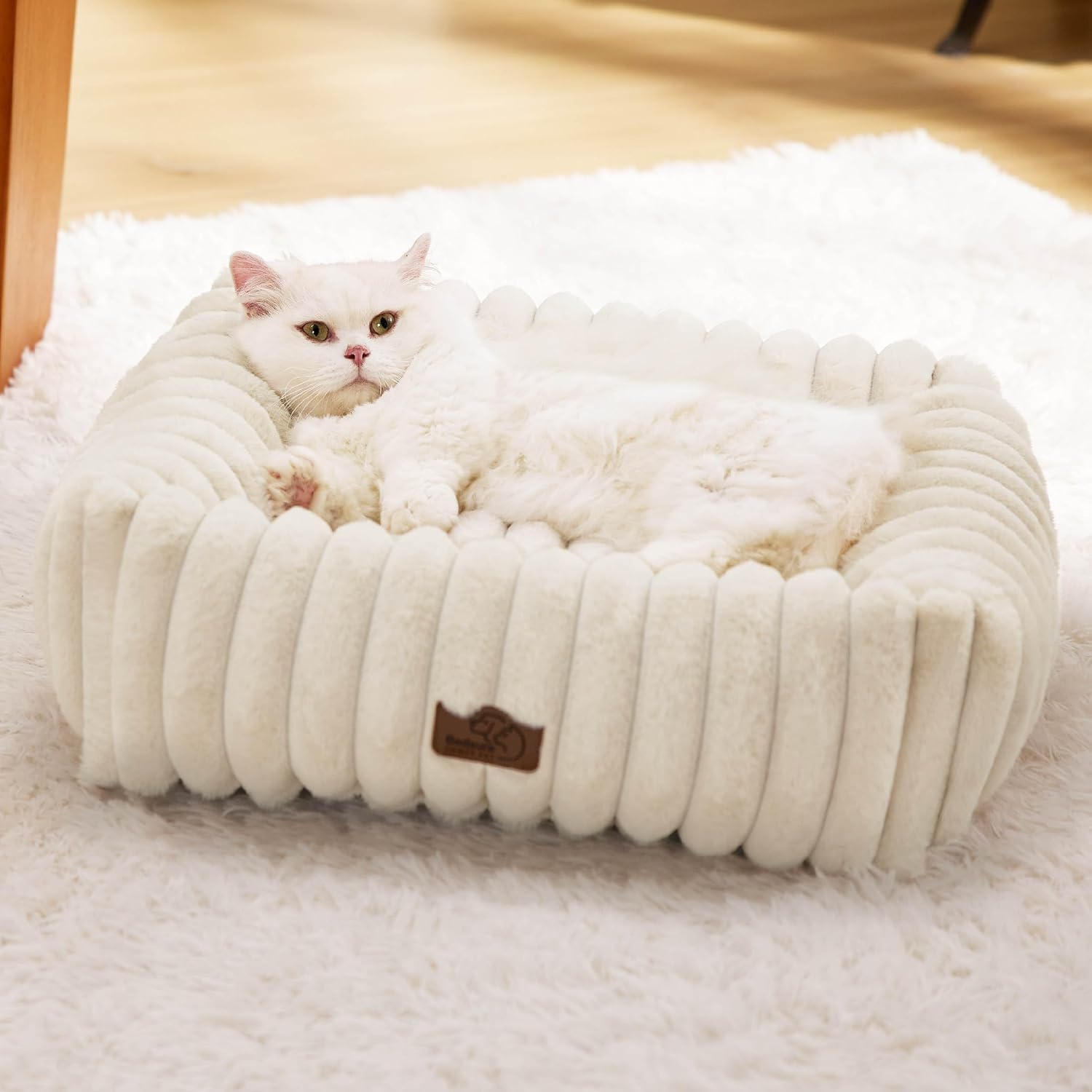 Bedsure ComfyFleece™ Cute Dog Beds Large Sized Dog Washable, 36in Blush Pink, Furry Big Square Pet Beds, Washable Aesthetic