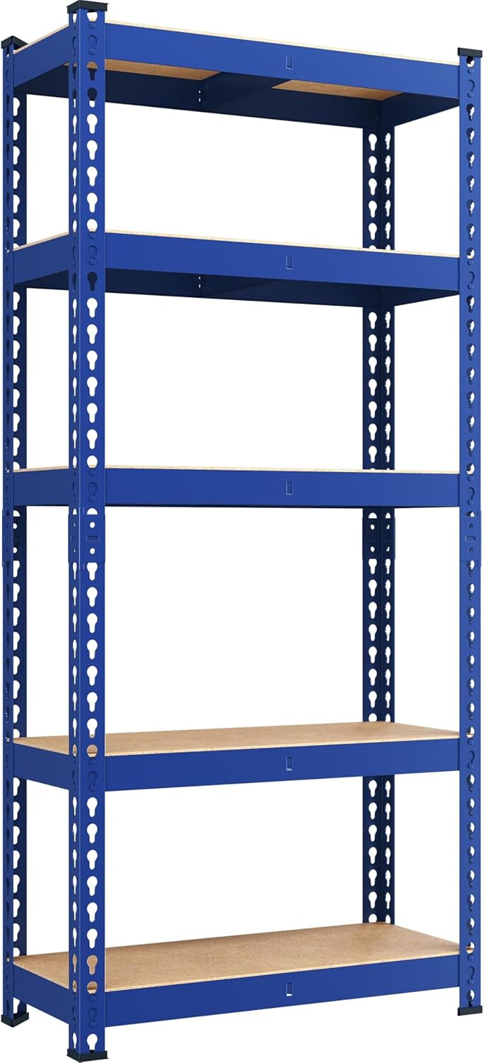 Yaheetech 5-Tier Heavy Duty Storage Shelves 28" W x 12" D x 60" H Silver, Boltless powder-coated metal frame and MDF boards assemble easily
