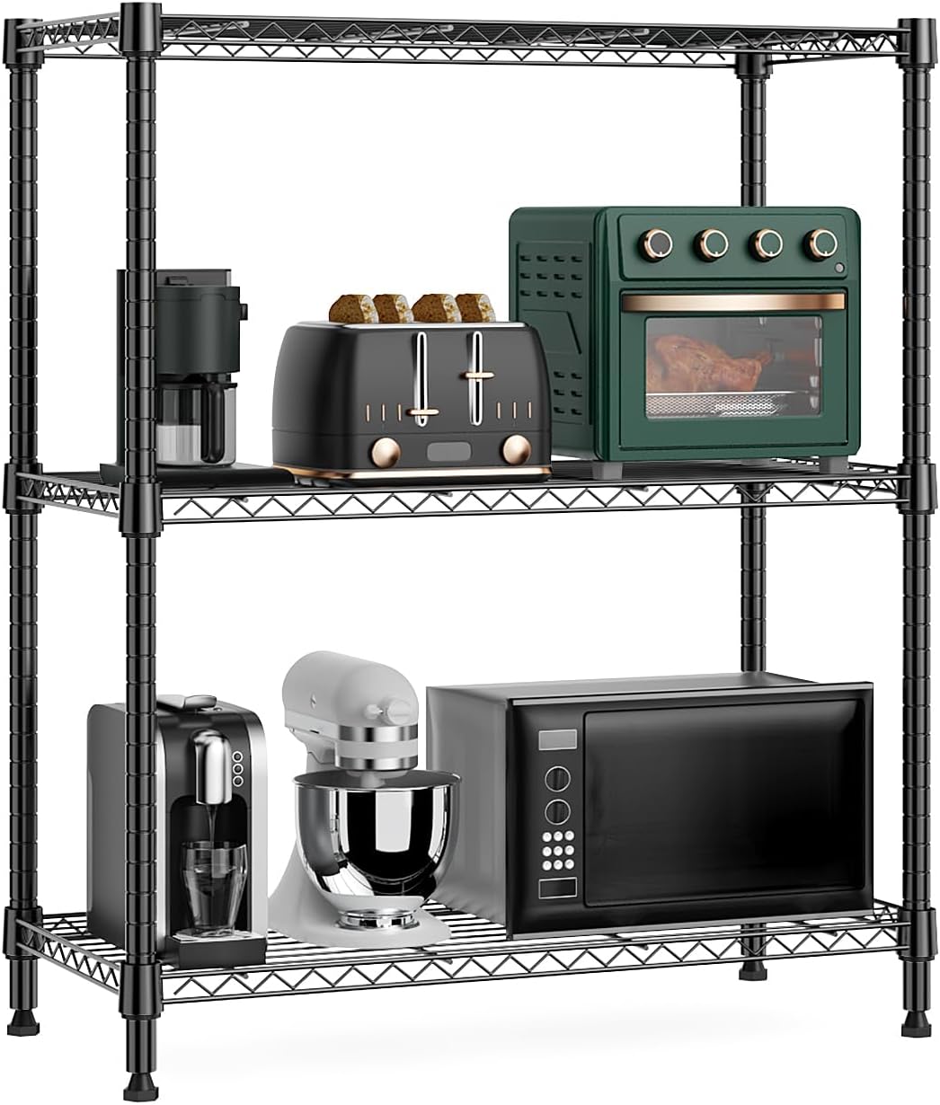 M MZG 5-Shelf Storage Shelves, Wire Shelving Heavy Duty Metal Storage Shelving Unit Adjustable Garage Shelving Rack Pantry Kitchen (Chrome, 4 Tier