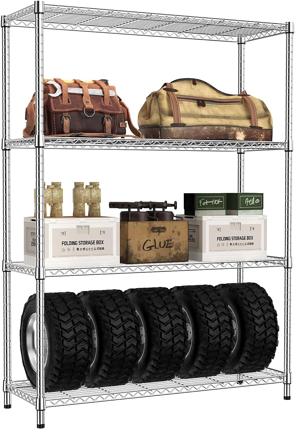 Garage Shelving Wide Storage Shelves 4 Tier Metal Shelves 3200 LBS Heavy Duty Adjustable Utility Shelf Rack Black 23.6" D x 53.1" W x 73.6" H