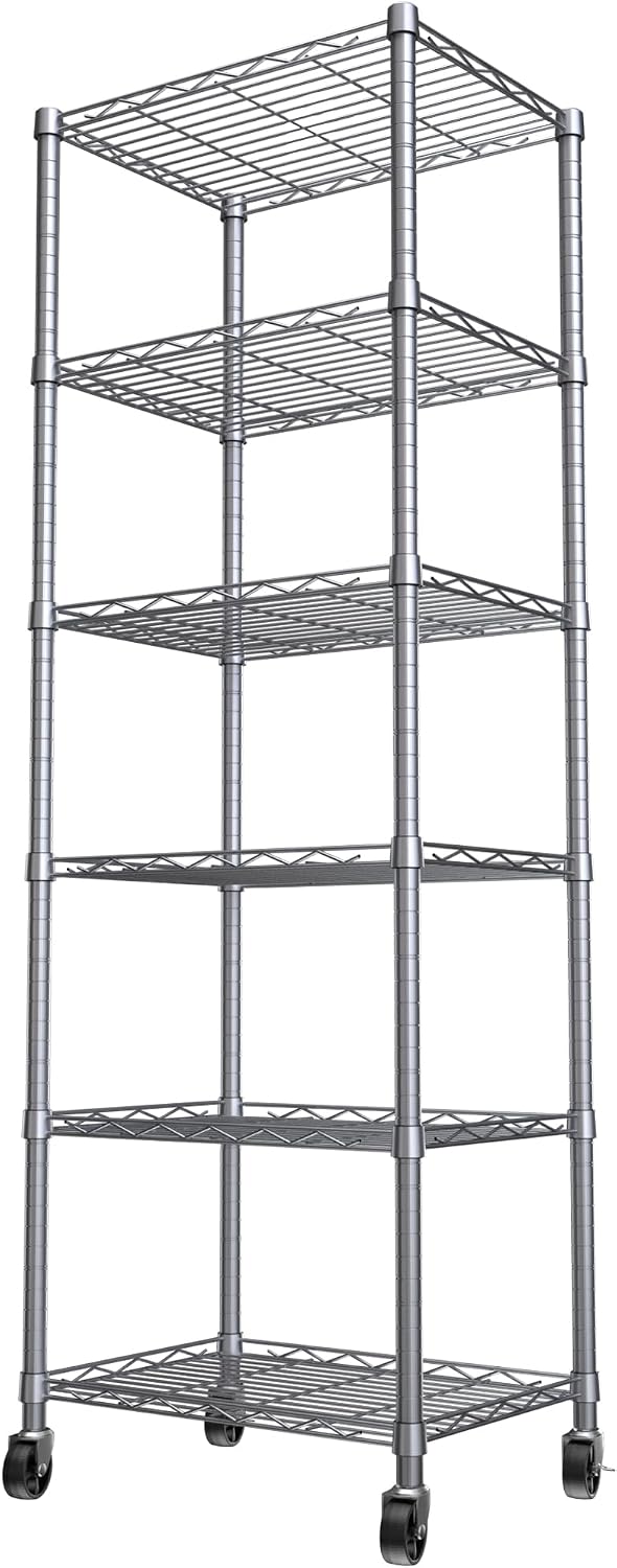 6 Wire Shelving Steel Storage Rack Adjustable Unit Shelves for Laundry Bathroom Kitchen Pantry Closet(Silver, 11.7" D x 16.8" W x 63" H)