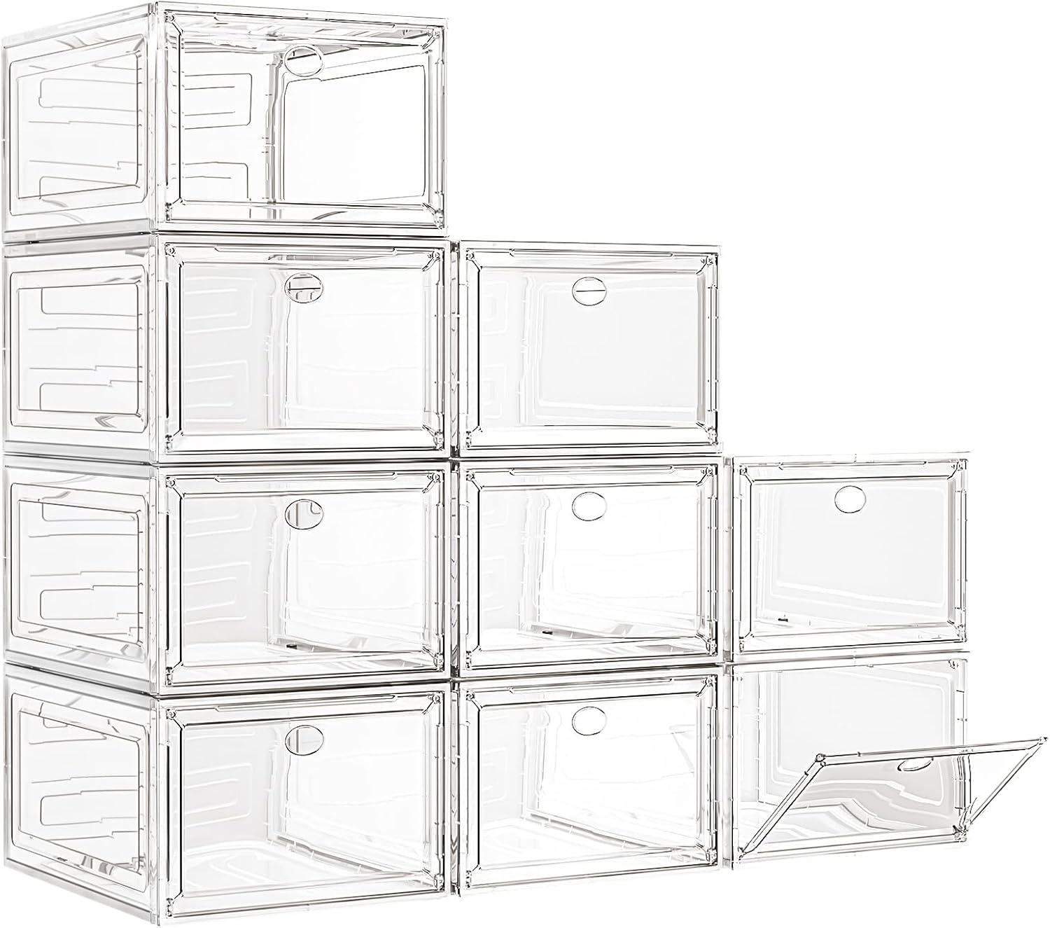 7 code Shoe Organizer, Clear Thickened Stackable Shoe Boxes with Magnetic Door, Collapsible Closet Storage Rack for Sneakers and Boots, 6 Pack White