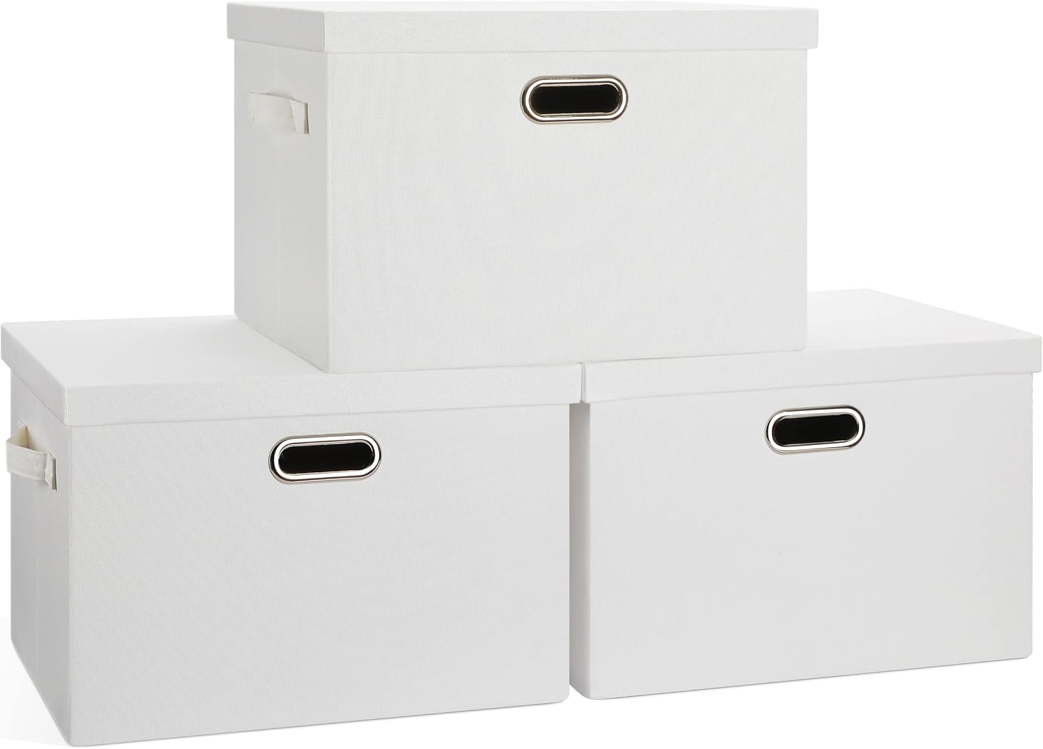 Graciadeco Large Quart Collapsible Stackable Storage Bins with Lids, 3 Packs Beige Linen Fabric Closet Boxes with Lids