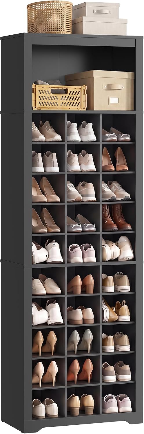 VASAGLE Shoe Cabinet with 4 Flip Doors, Storage Cabinet for 16-28 Pairs of Shoes, Adjustable Dividers, for Entryway, 9.4 x 41.5 x 32.6 Inches