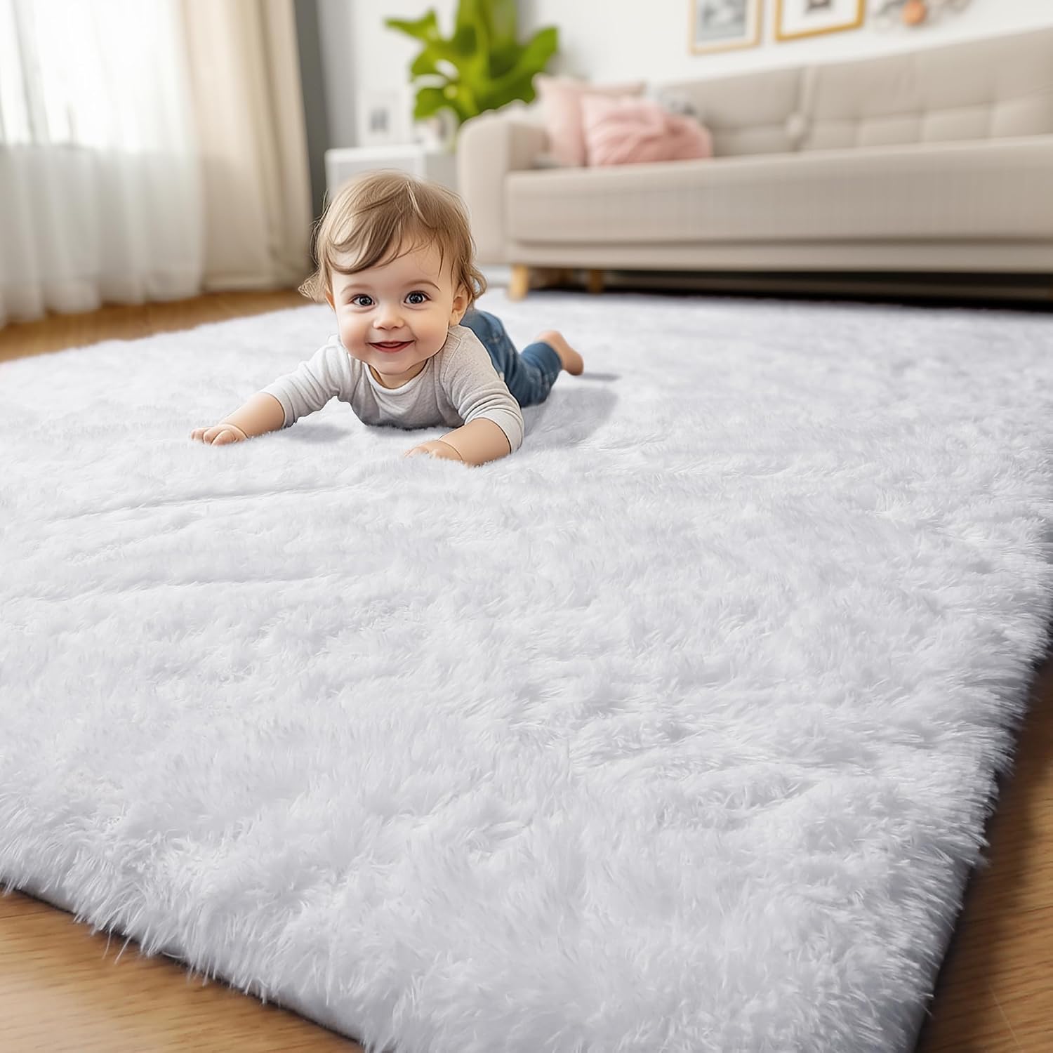 Amdrebio Grass Green Rugs for Living Room Bedroom Decor Aesthetic, 9x12 Large Fluffy Shag Area Rug for Kids Room Baby Nursery Teen Girls Boys
