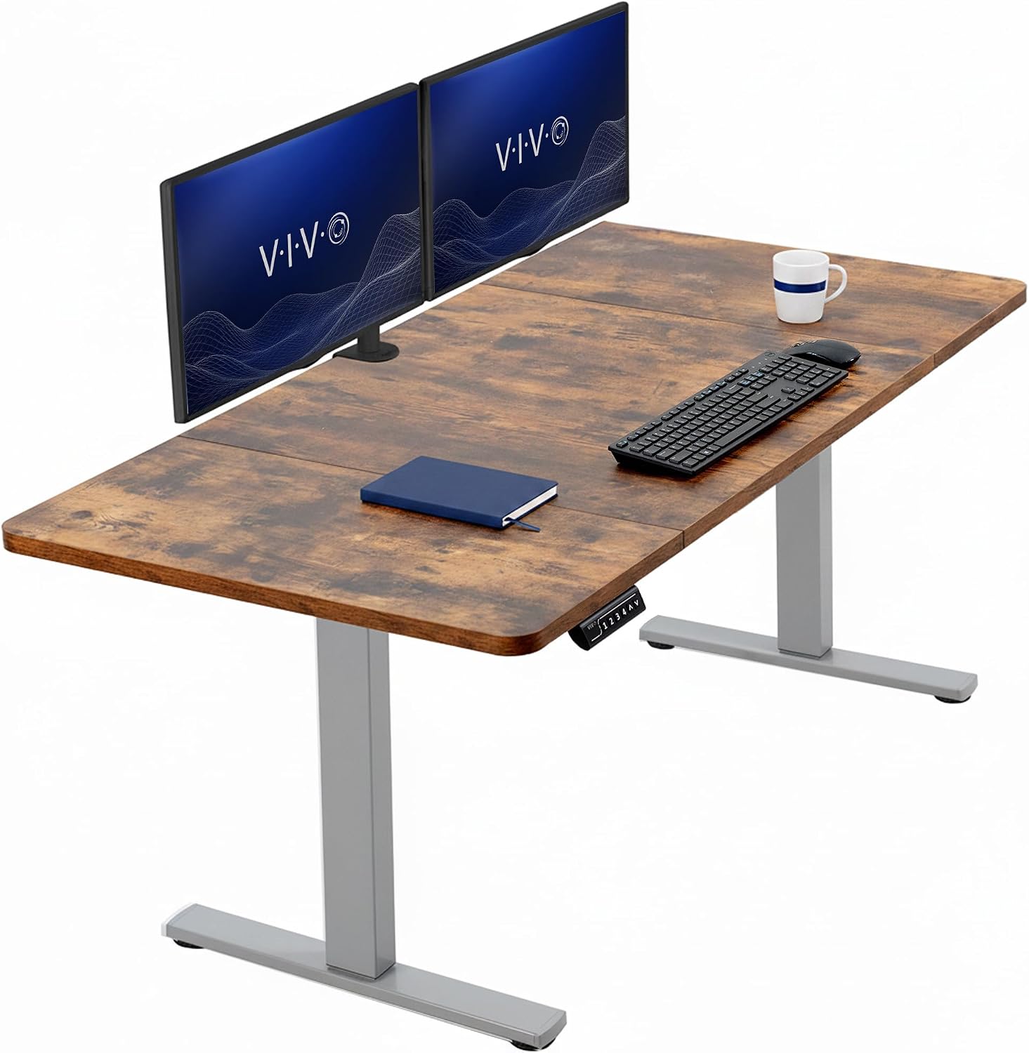 VIVO Electric 63 x 32 in Standing Desk, Memory Height Adjustment, 1B Series, Holds 220 lbs, Dark Walnut Top Black Frame, DESK-KIT-1B1D