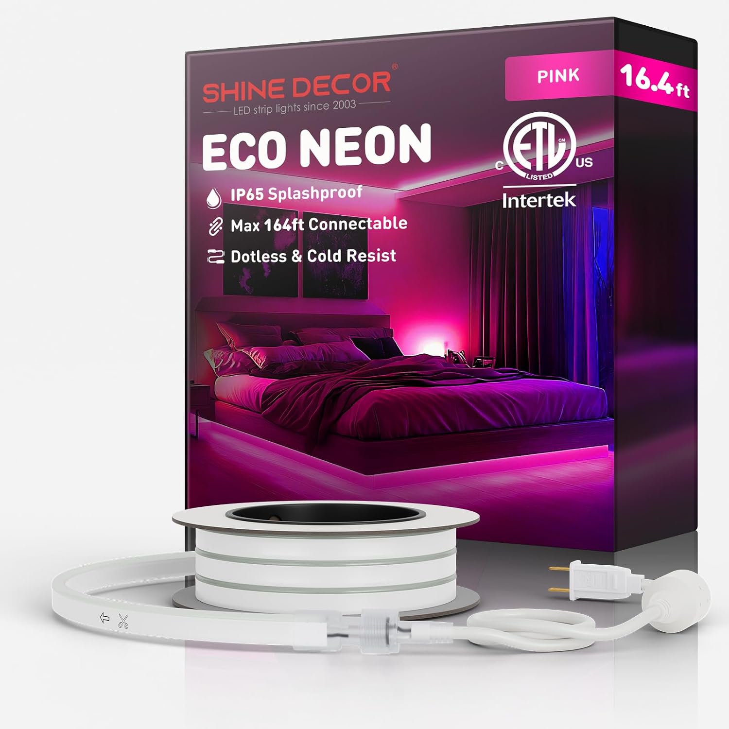 Shine Decor LED Neon Rope Lights Connectable, 131.2FT Flexible AC 110V 120V Neon LED Strip Lights(Warm White) Outdoor Waterproof