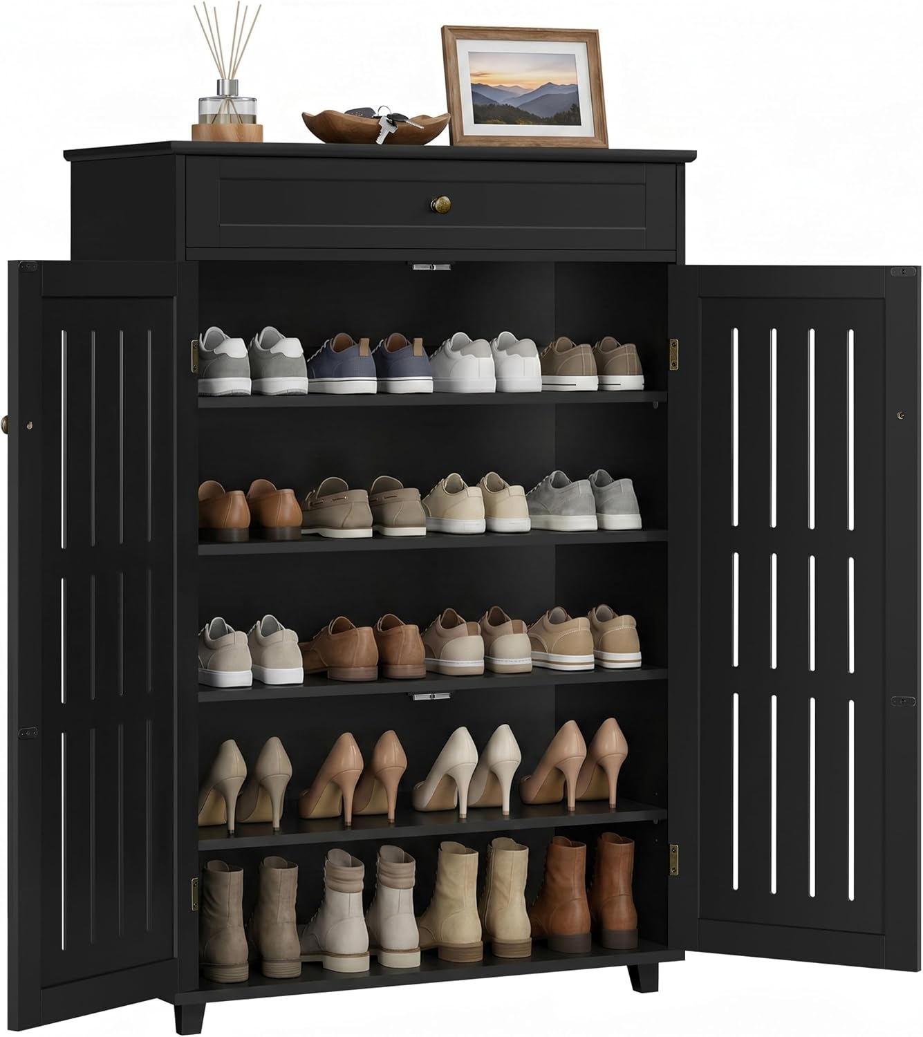 Yaheetech Shoe Storage Cabinet with Drawer and 4Tier Storage for Entryway, Shoe Rack for Hallway/Living Room; adjustable shelves fit sneakers to boots
