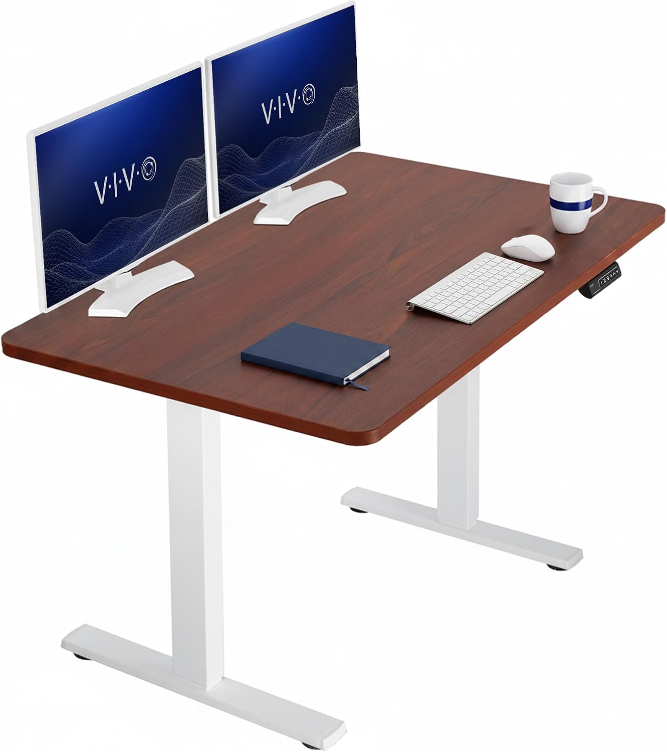 VIVO Electric 63 x 32 in Standing Desk, Memory Height Adjustment, 1B Series, Holds 220 lbs, Dark Walnut Top Black Frame, DESK-KIT-1B1D