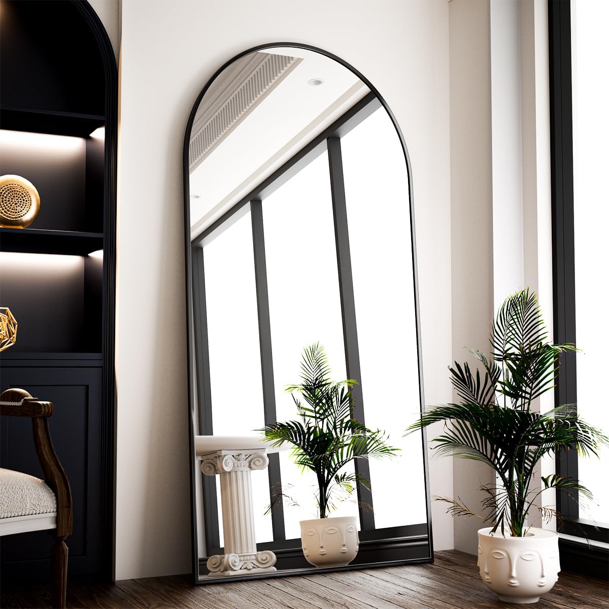 VooBang 35"x78" Gold Large Arched Floor Full Length Dressing Body Mirror, Shatterproof Tempered Glass, Modern Minimalist Chic Room Decor