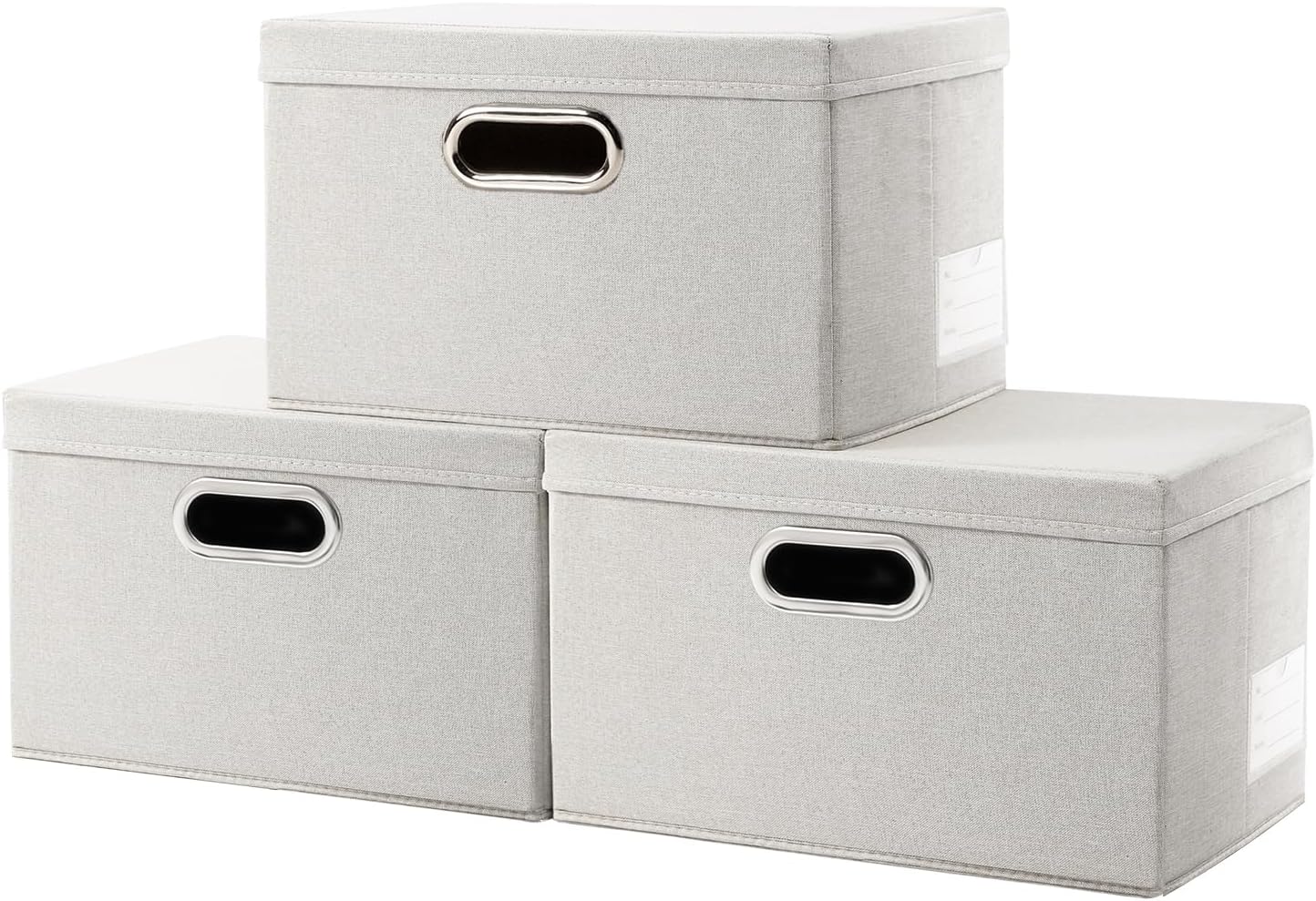 PRANDOM Large Collapsible Storage Bins with Lids 3-Pack Linen/Cotton Blend Foldable Storage Boxes Organizer Containers Baskets Cube with Cover for