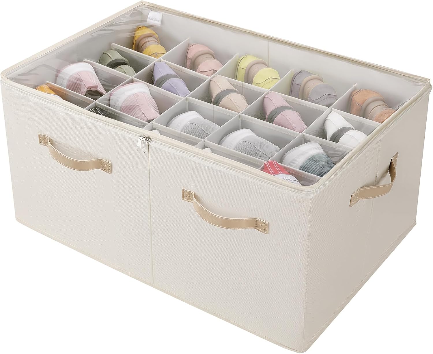 TOPIA HOME Shoe Organizer for Closet, Foldable Shoe Box with Adjustable Dividers and Clear Cover