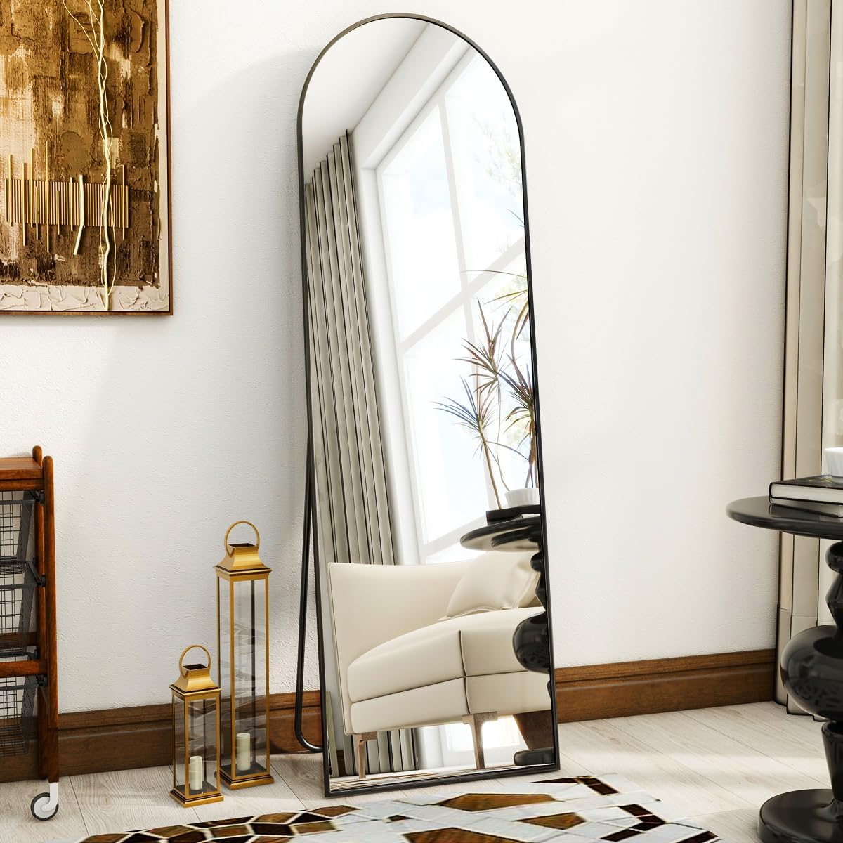 VooBang 35"x78" Gold Large Arched Floor Full Length Dressing Body Mirror, Shatterproof Tempered Glass, Modern Minimalist Chic Room Decor